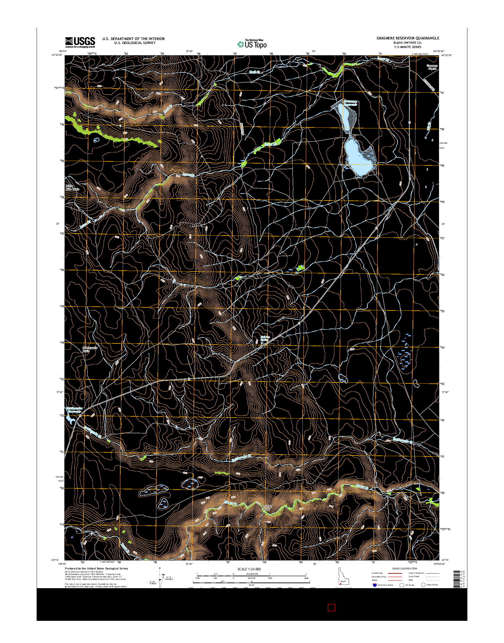 USGS US TOPO 7.5-MINUTE MAP FOR GRASMERE RESERVOIR, ID 2017