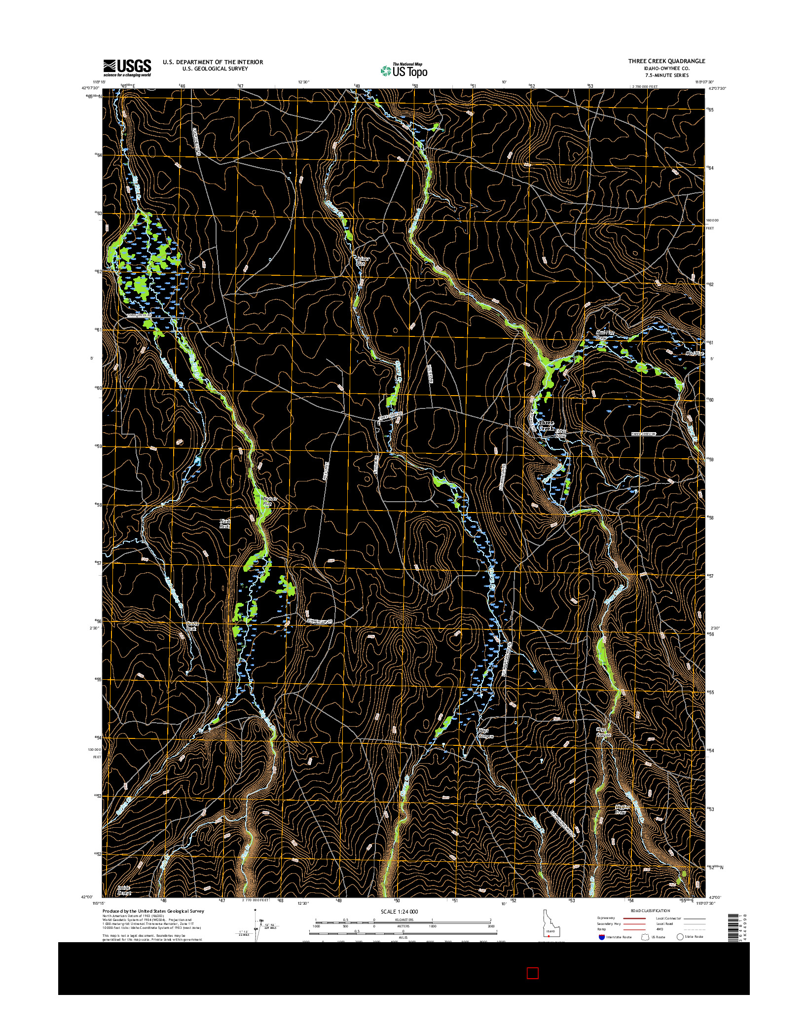 USGS US TOPO 7.5-MINUTE MAP FOR THREE CREEK, ID 2017