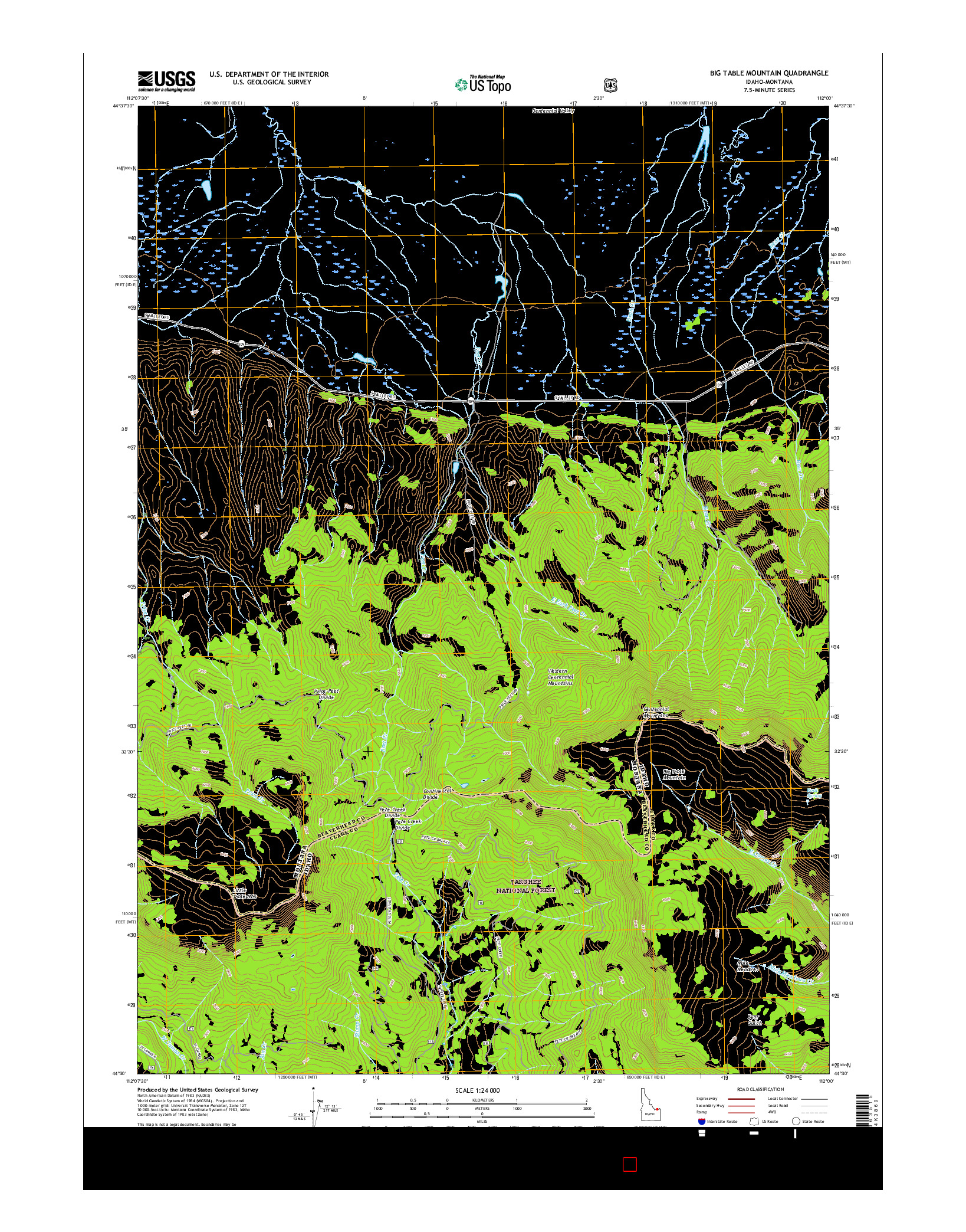 USGS US TOPO 7.5-MINUTE MAP FOR BIG TABLE MOUNTAIN, ID-MT 2017