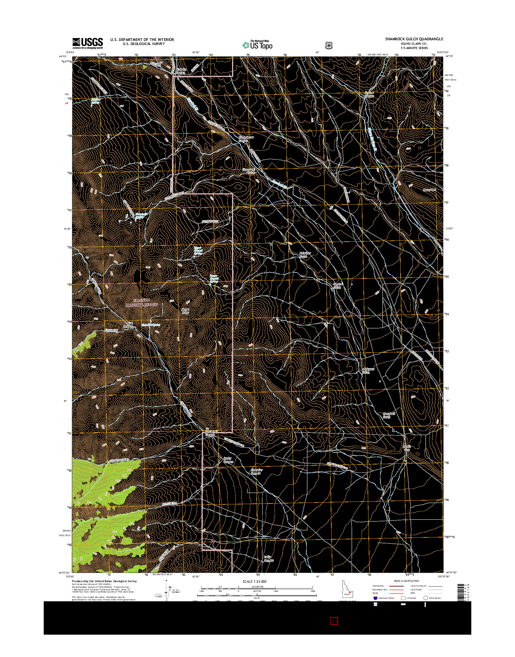 USGS US TOPO 7.5-MINUTE MAP FOR SHAMROCK GULCH, ID 2017
