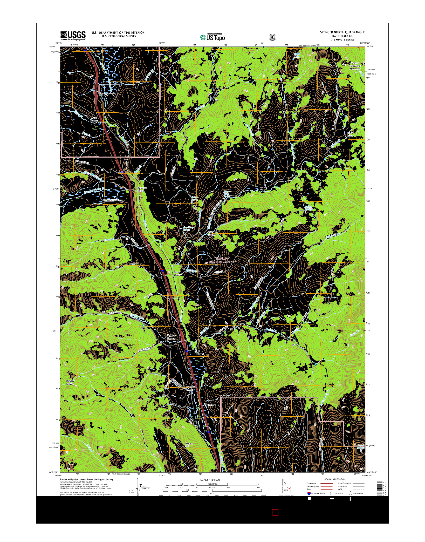 USGS US TOPO 7.5-MINUTE MAP FOR SPENCER NORTH, ID 2017