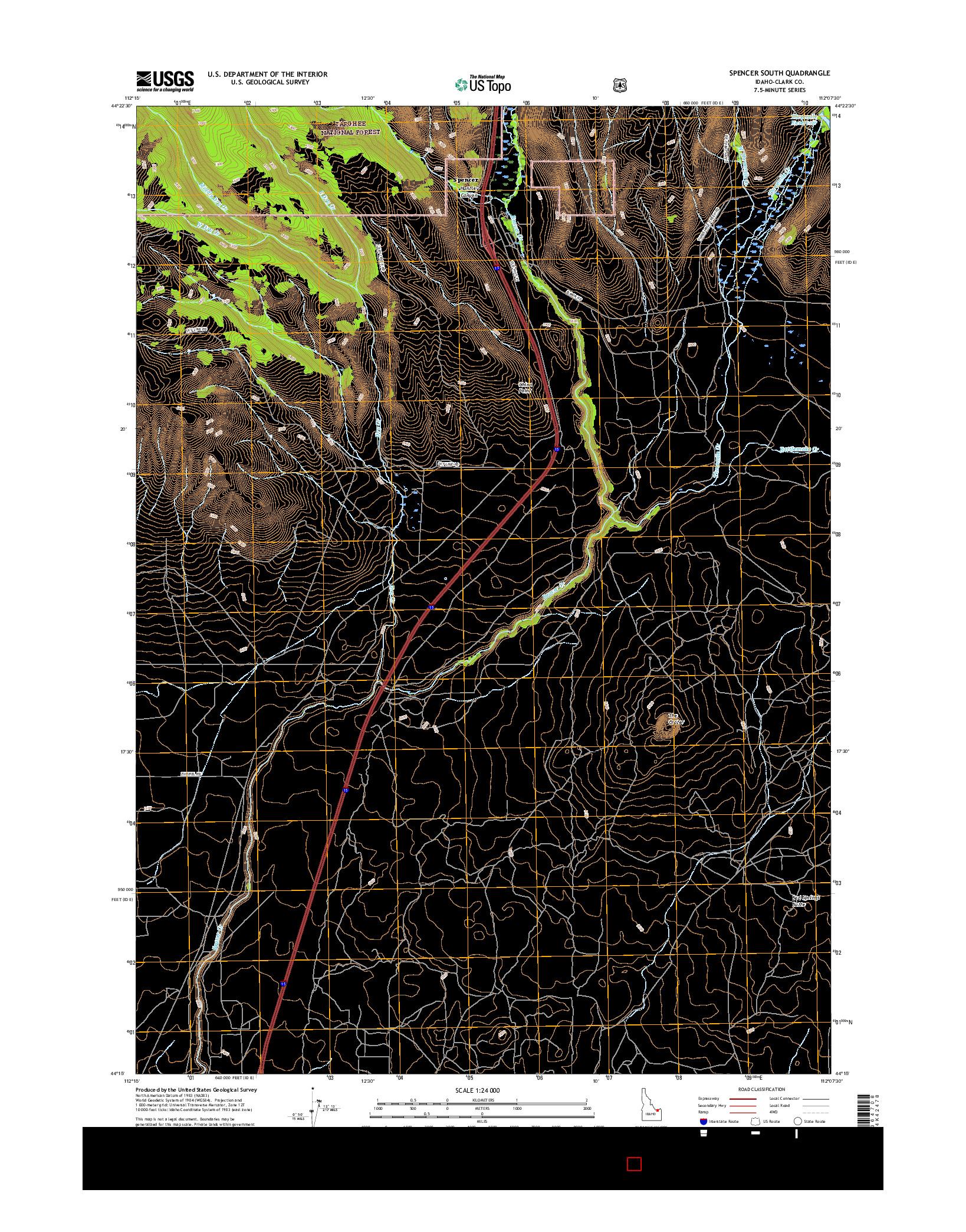 USGS US TOPO 7.5-MINUTE MAP FOR SPENCER SOUTH, ID 2017