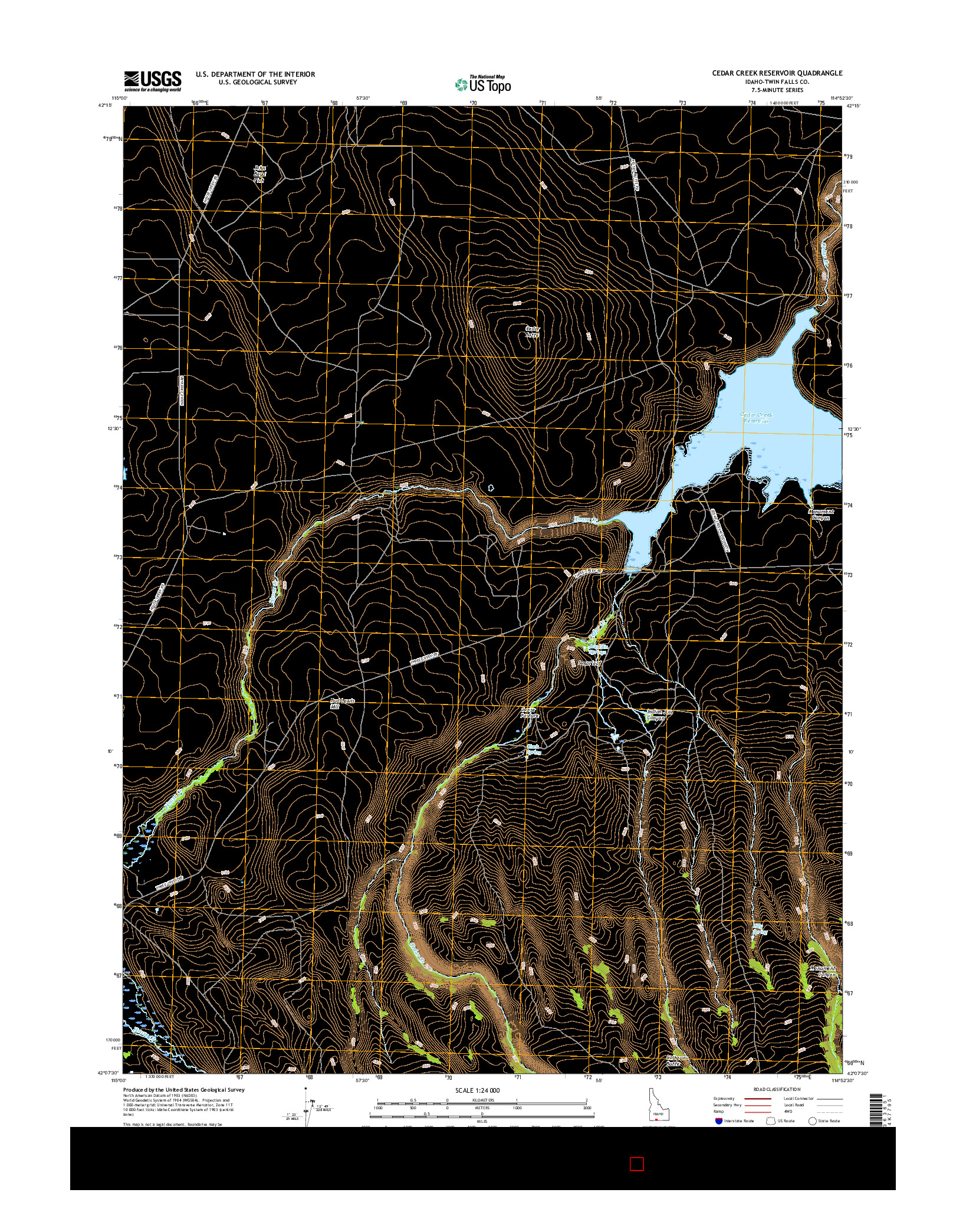 USGS US TOPO 7.5-MINUTE MAP FOR CEDAR CREEK RESERVOIR, ID 2017
