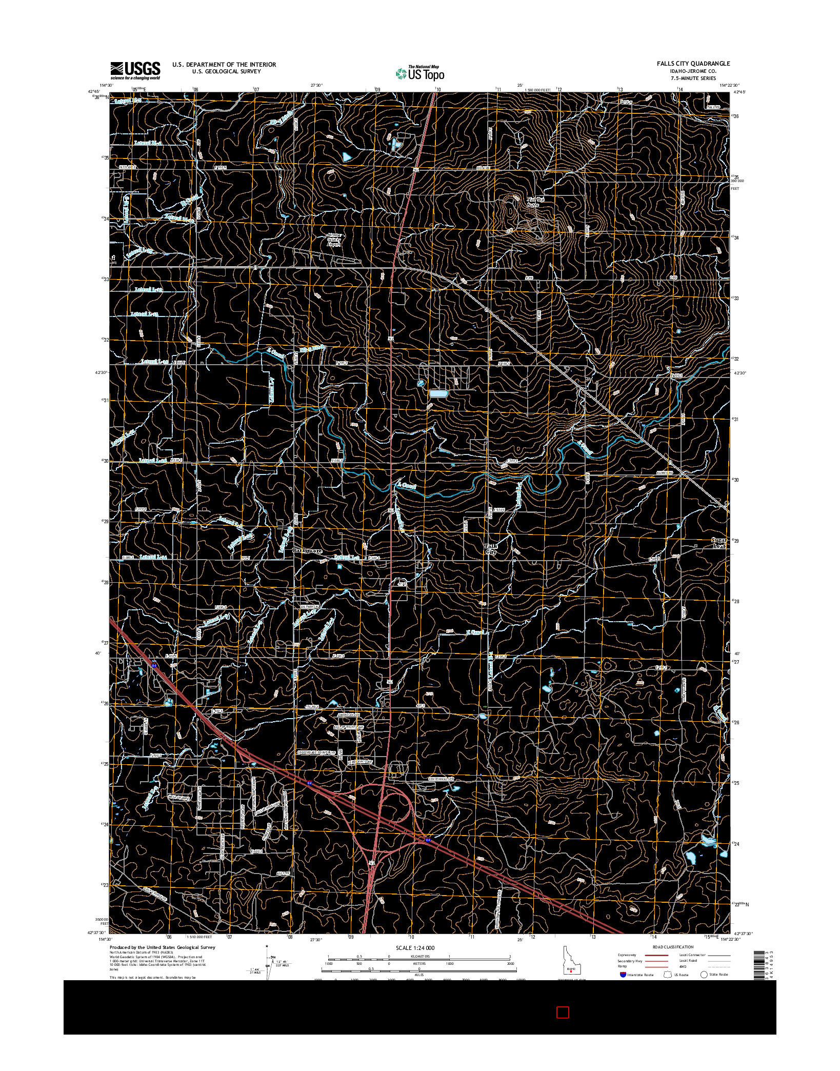 USGS US TOPO 7.5-MINUTE MAP FOR FALLS CITY, ID 2017