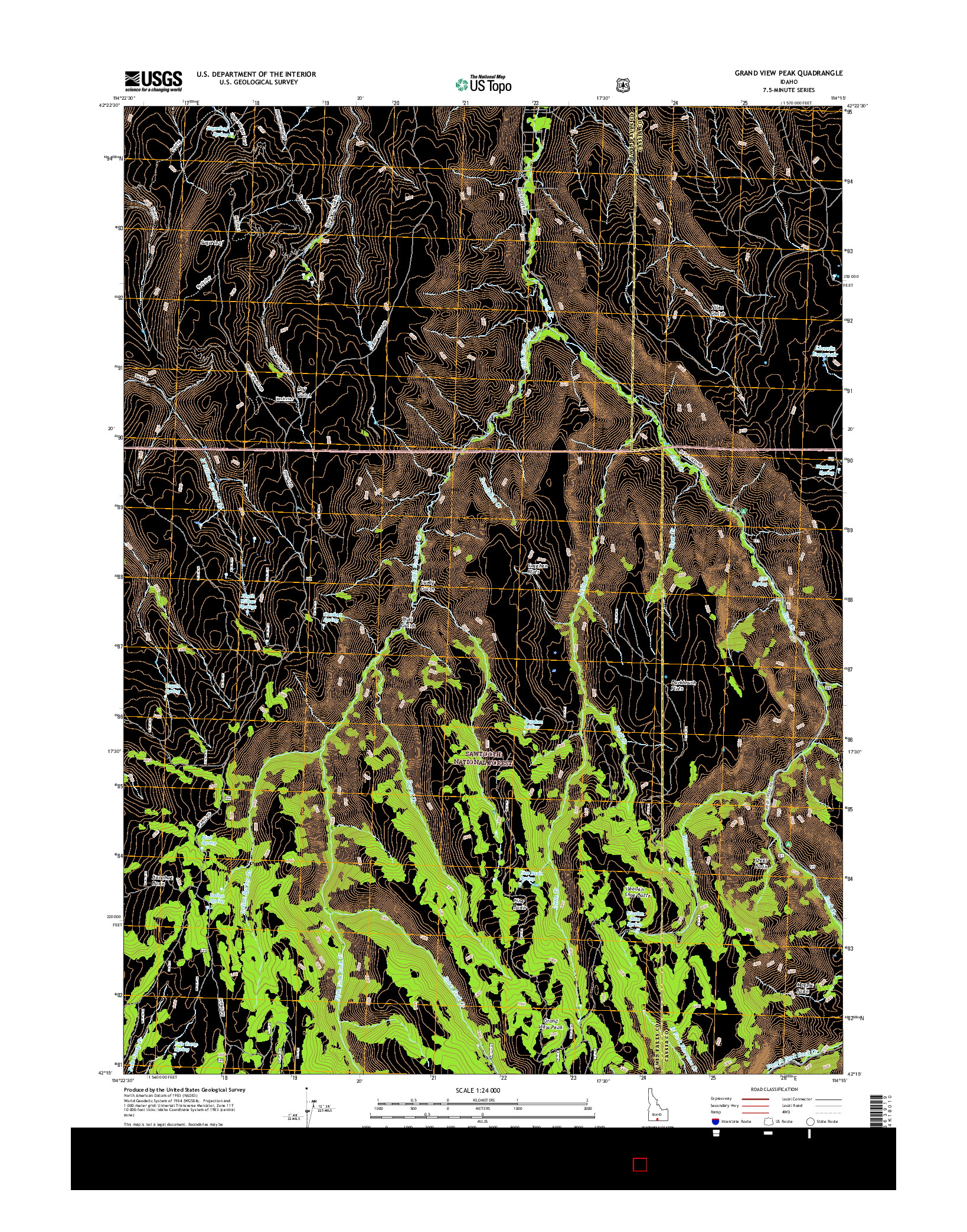 USGS US TOPO 7.5-MINUTE MAP FOR GRAND VIEW PEAK, ID 2017