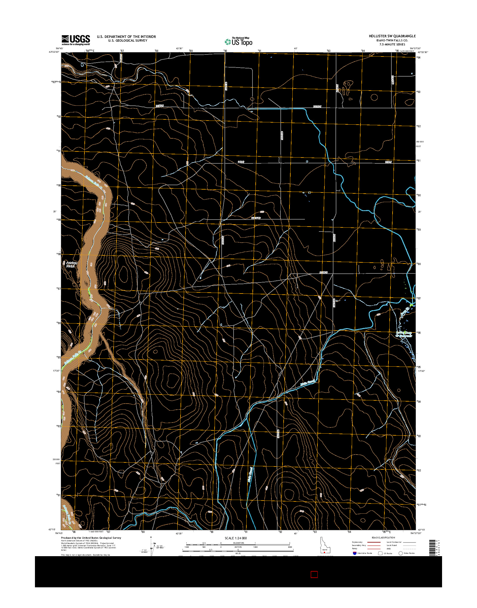 USGS US TOPO 7.5-MINUTE MAP FOR HOLLISTER SW, ID 2017