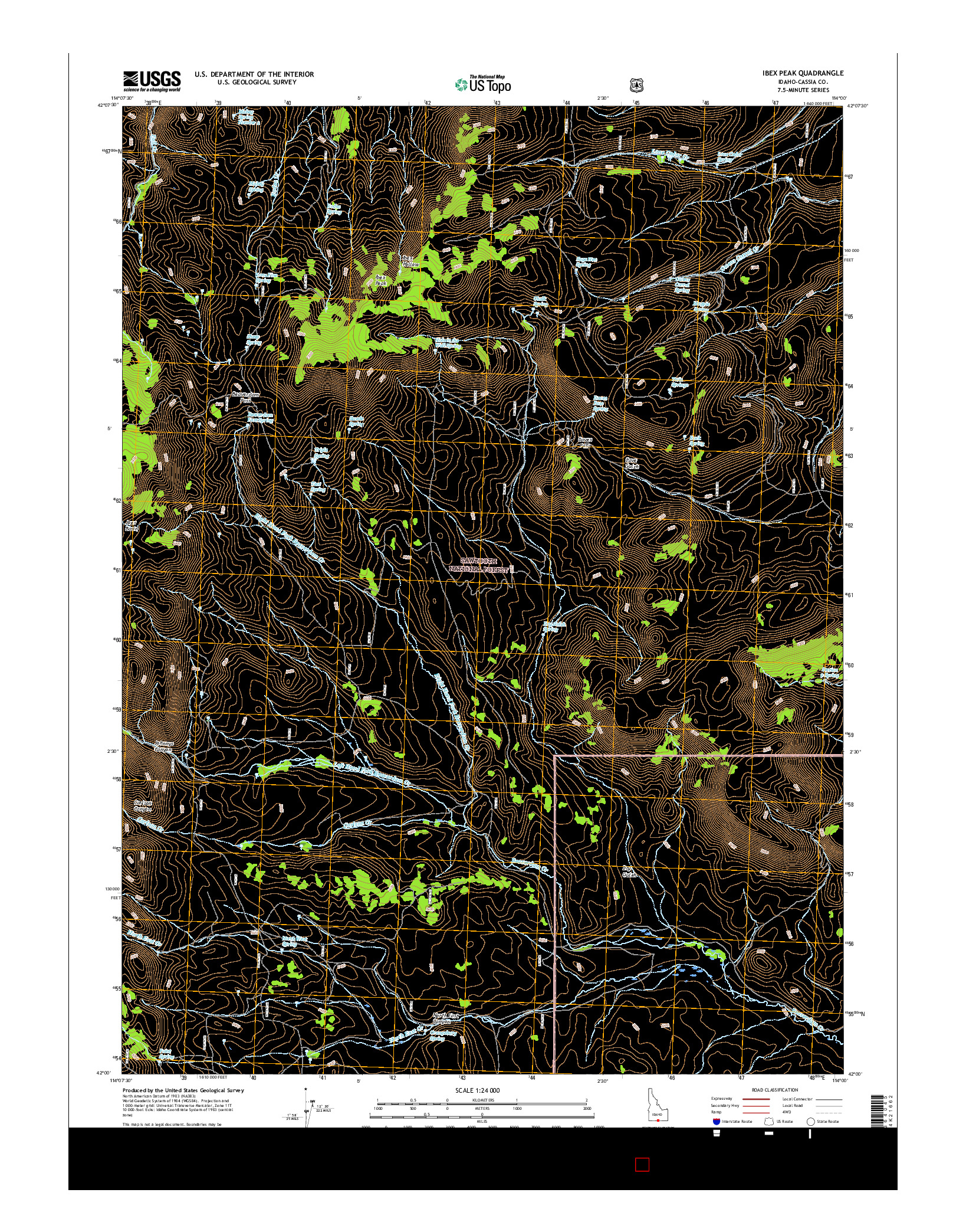 USGS US TOPO 7.5-MINUTE MAP FOR IBEX PEAK, ID 2017
