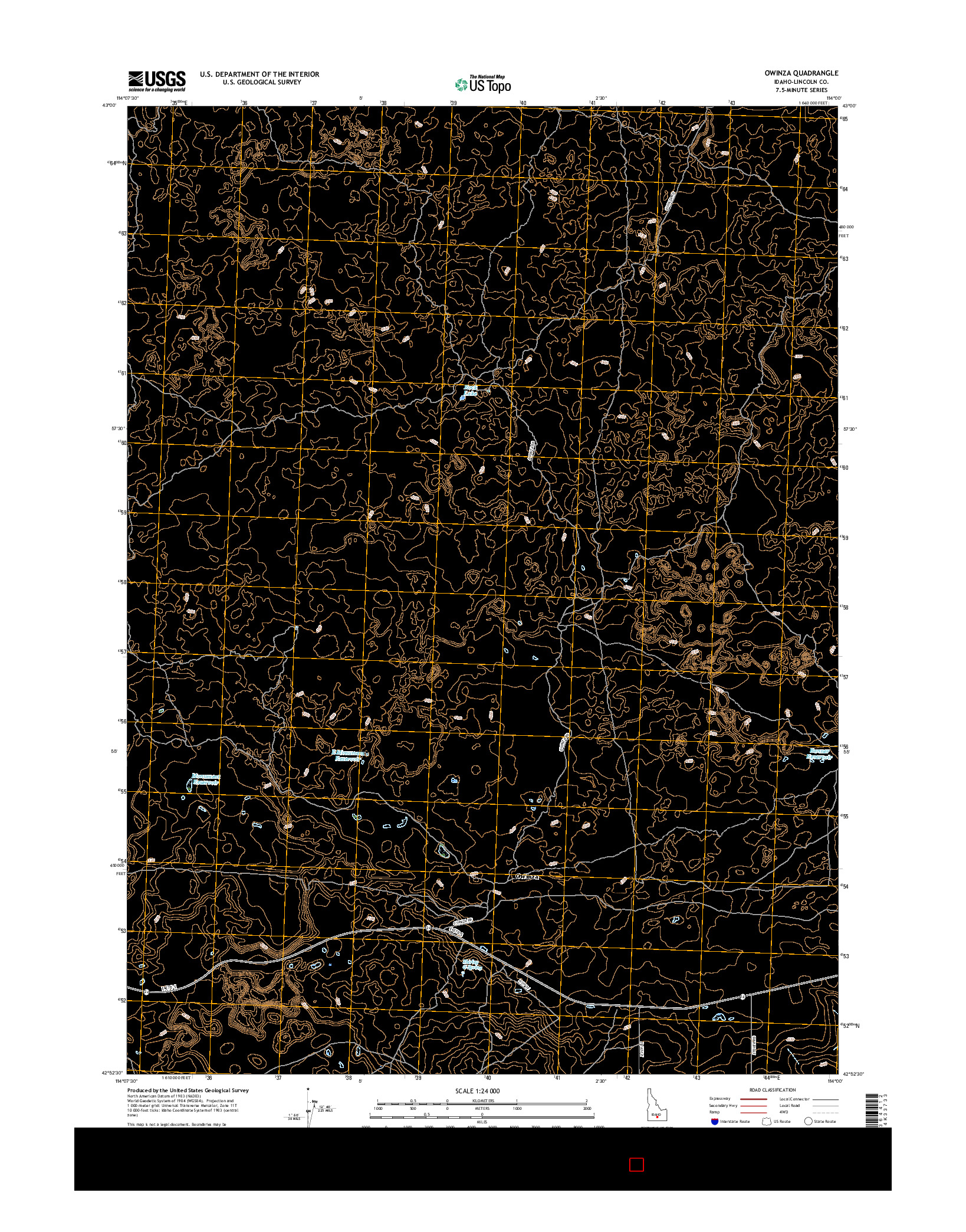 USGS US TOPO 7.5-MINUTE MAP FOR OWINZA, ID 2017