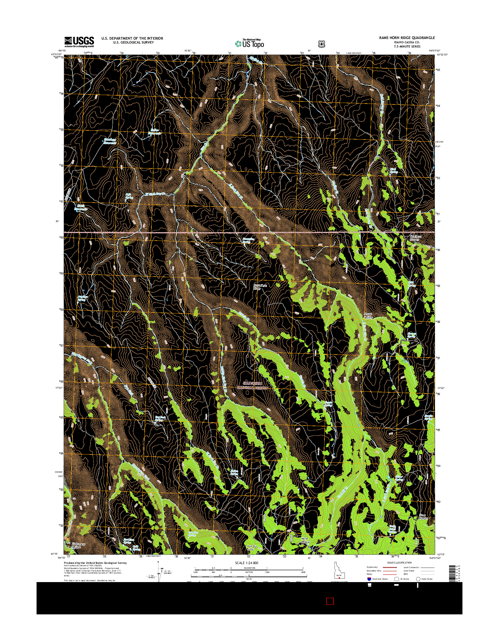 USGS US TOPO 7.5-MINUTE MAP FOR RAMS HORN RIDGE, ID 2017