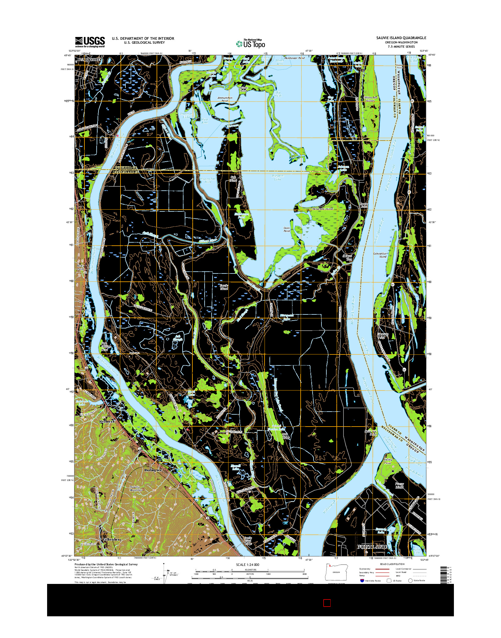 USGS US TOPO 7.5-MINUTE MAP FOR SAUVIE ISLAND, OR-WA 2017