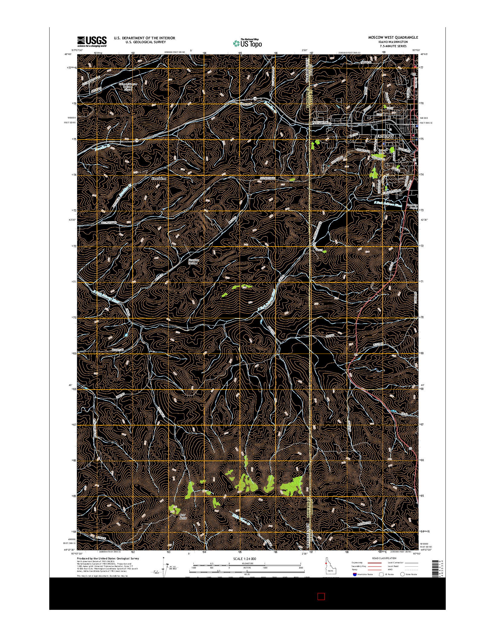 USGS US TOPO 7.5-MINUTE MAP FOR MOSCOW WEST, ID-WA 2017