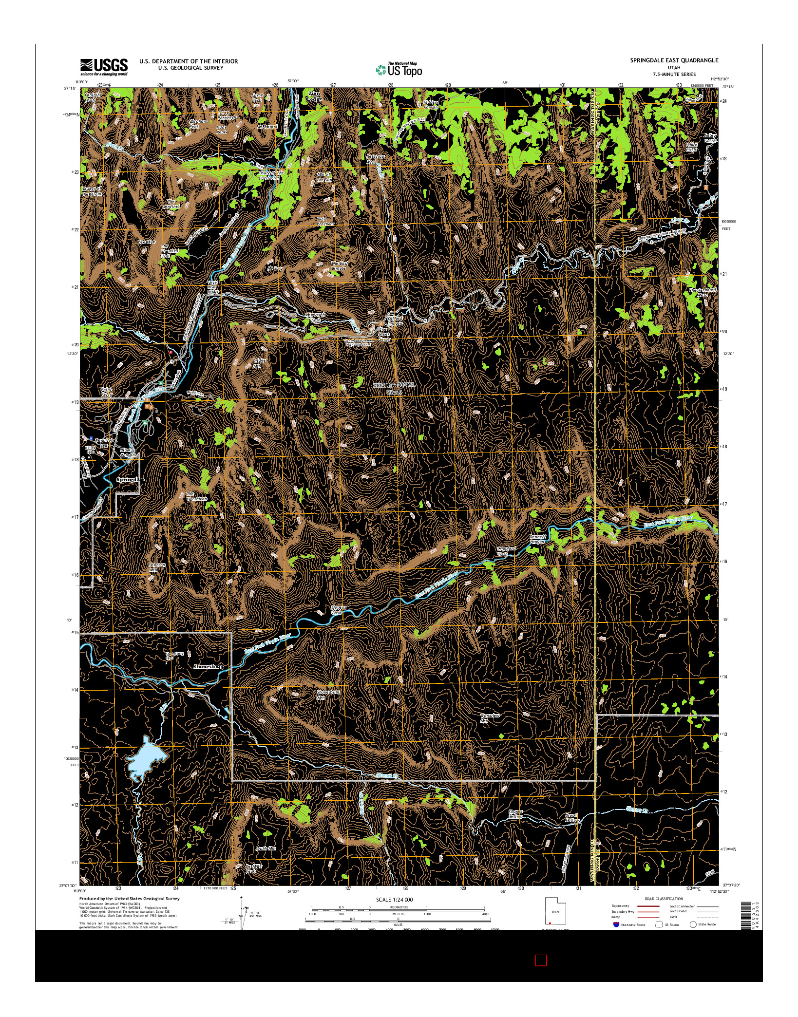 USGS US TOPO 7.5-MINUTE MAP FOR SPRINGDALE EAST, UT 2017