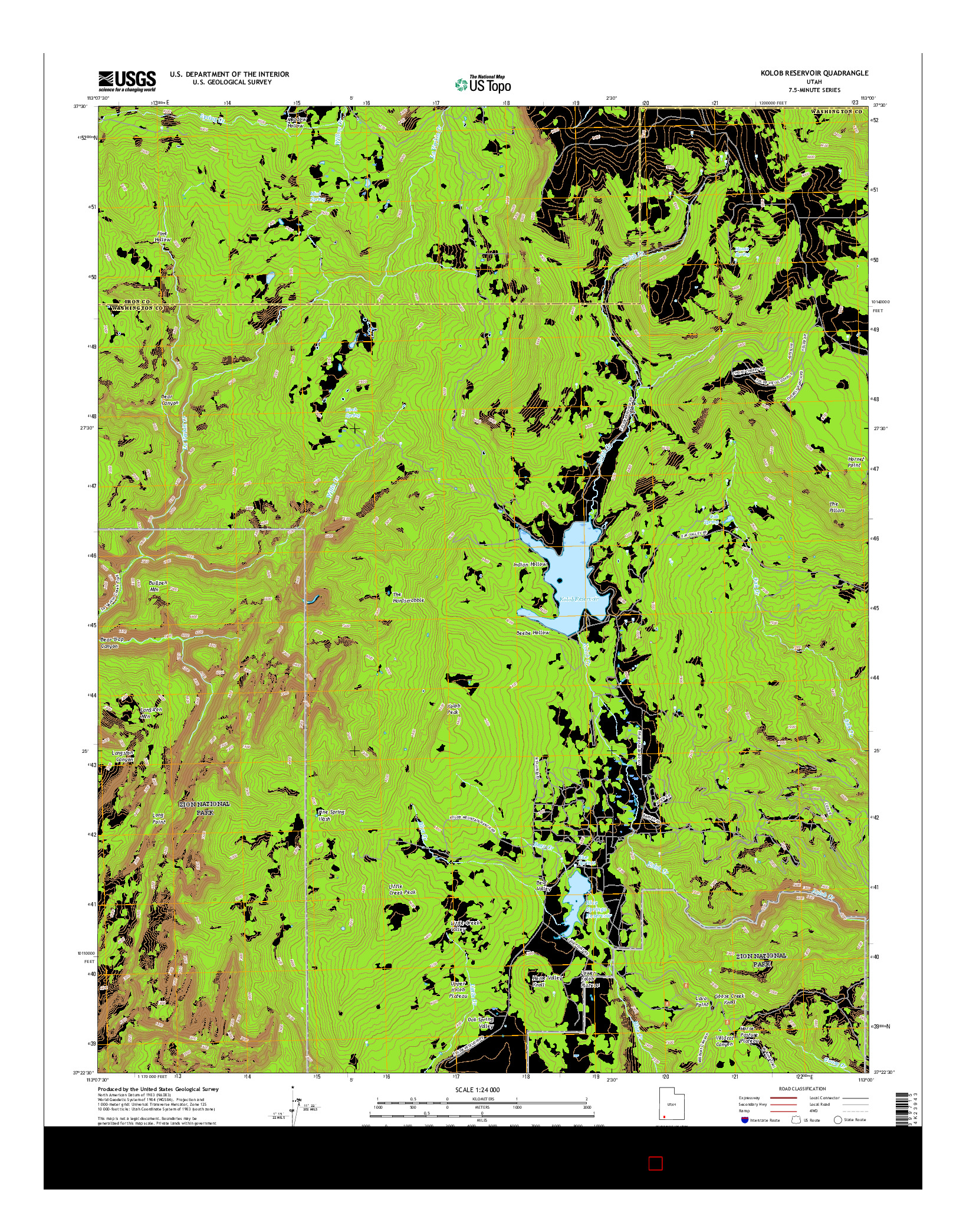 USGS US TOPO 7.5-MINUTE MAP FOR KOLOB RESERVOIR, UT 2017
