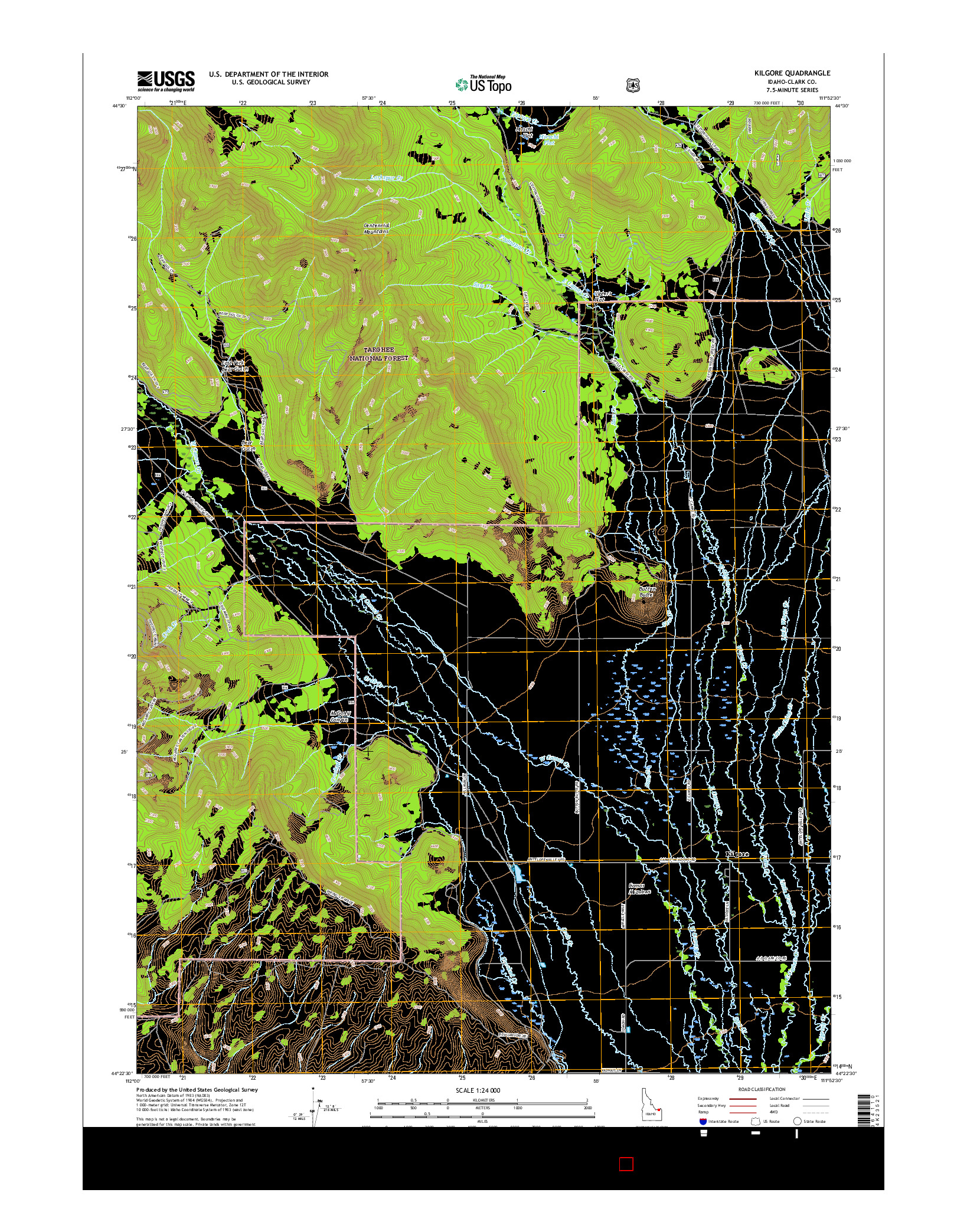 USGS US TOPO 7.5-MINUTE MAP FOR KILGORE, ID 2017