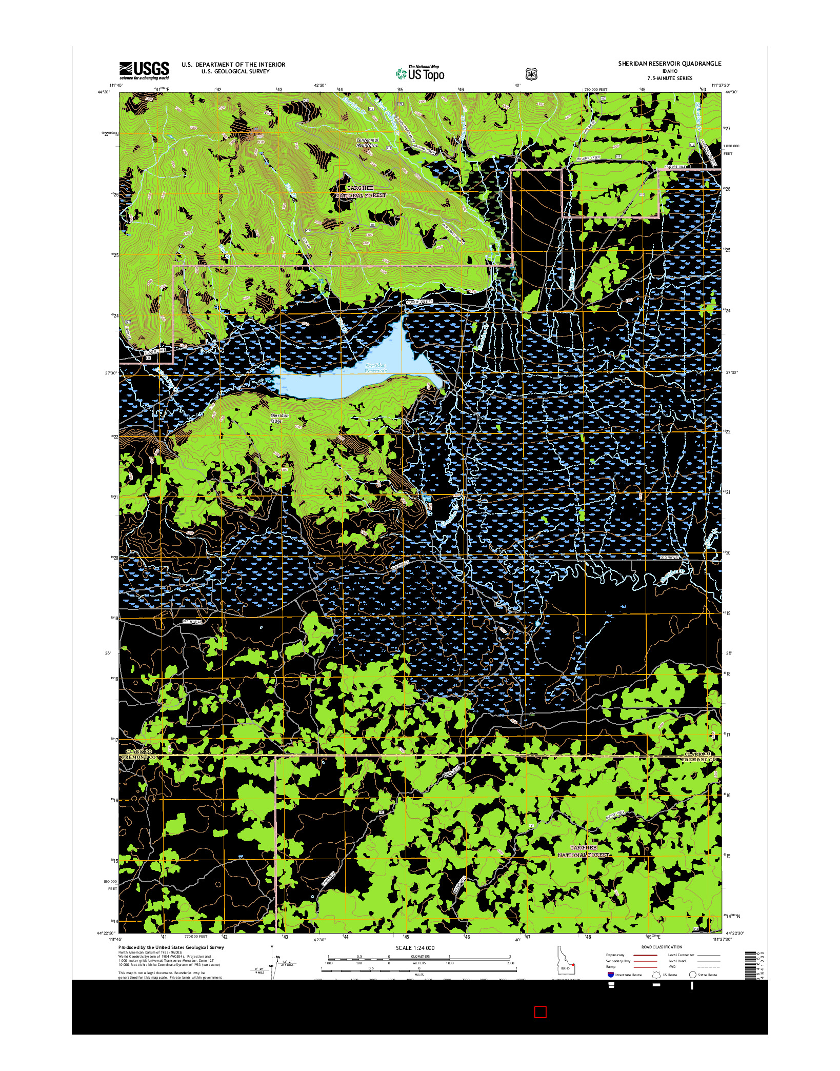 USGS US TOPO 7.5-MINUTE MAP FOR SHERIDAN RESERVOIR, ID 2017