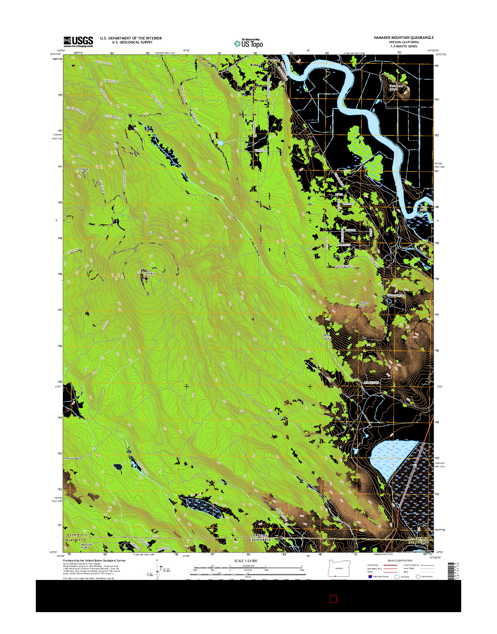 USGS US TOPO 7.5-MINUTE MAP FOR HAMAKER MOUNTAIN, OR-CA 2017