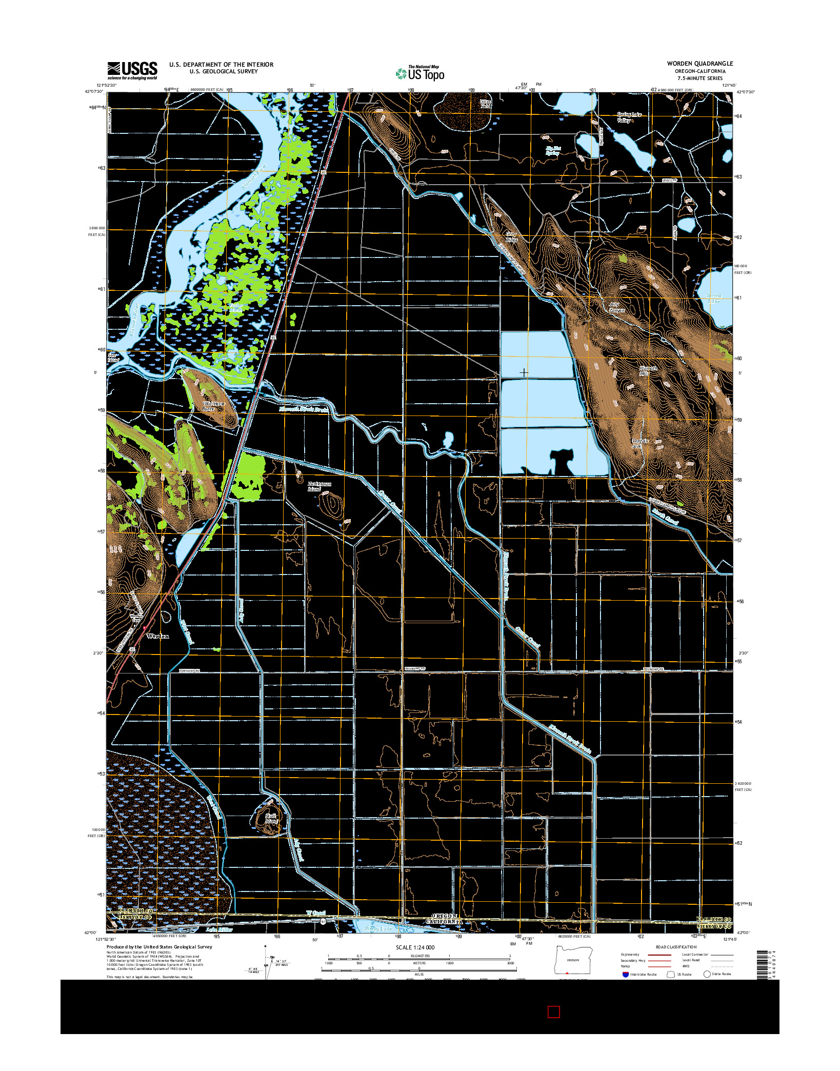 USGS US TOPO 7.5-MINUTE MAP FOR WORDEN, OR-CA 2017