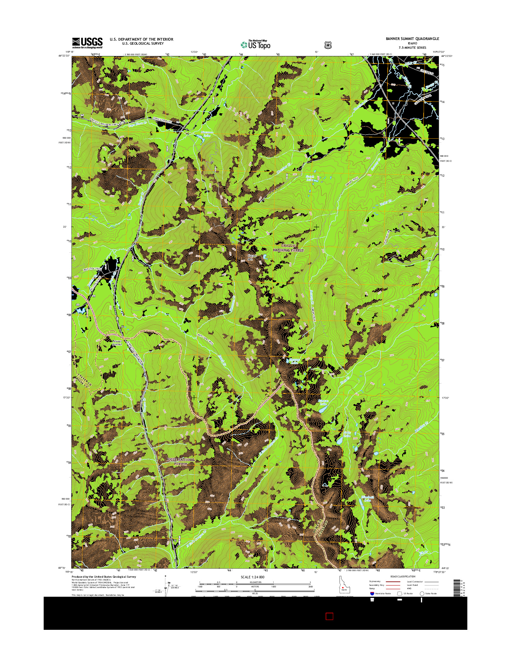 USGS US TOPO 7.5-MINUTE MAP FOR BANNER SUMMIT, ID 2017