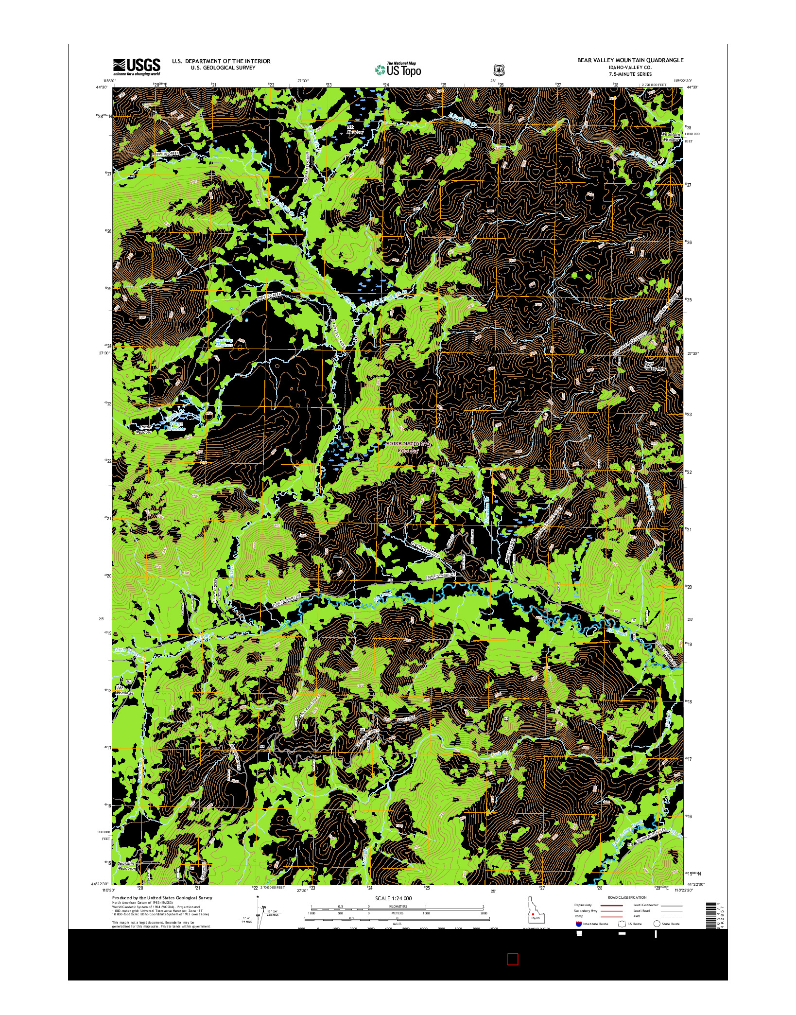 USGS US TOPO 7.5-MINUTE MAP FOR BEAR VALLEY MOUNTAIN, ID 2017
