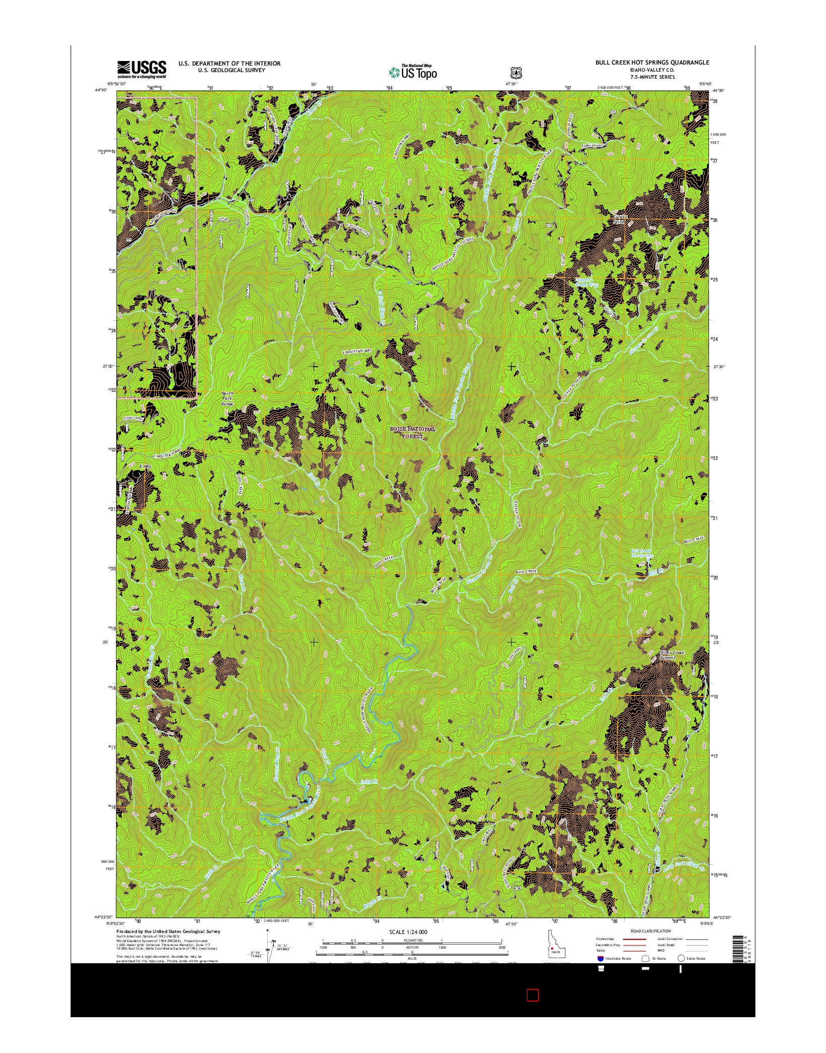 USGS US TOPO 7.5-MINUTE MAP FOR BULL CREEK HOT SPRINGS, ID 2017