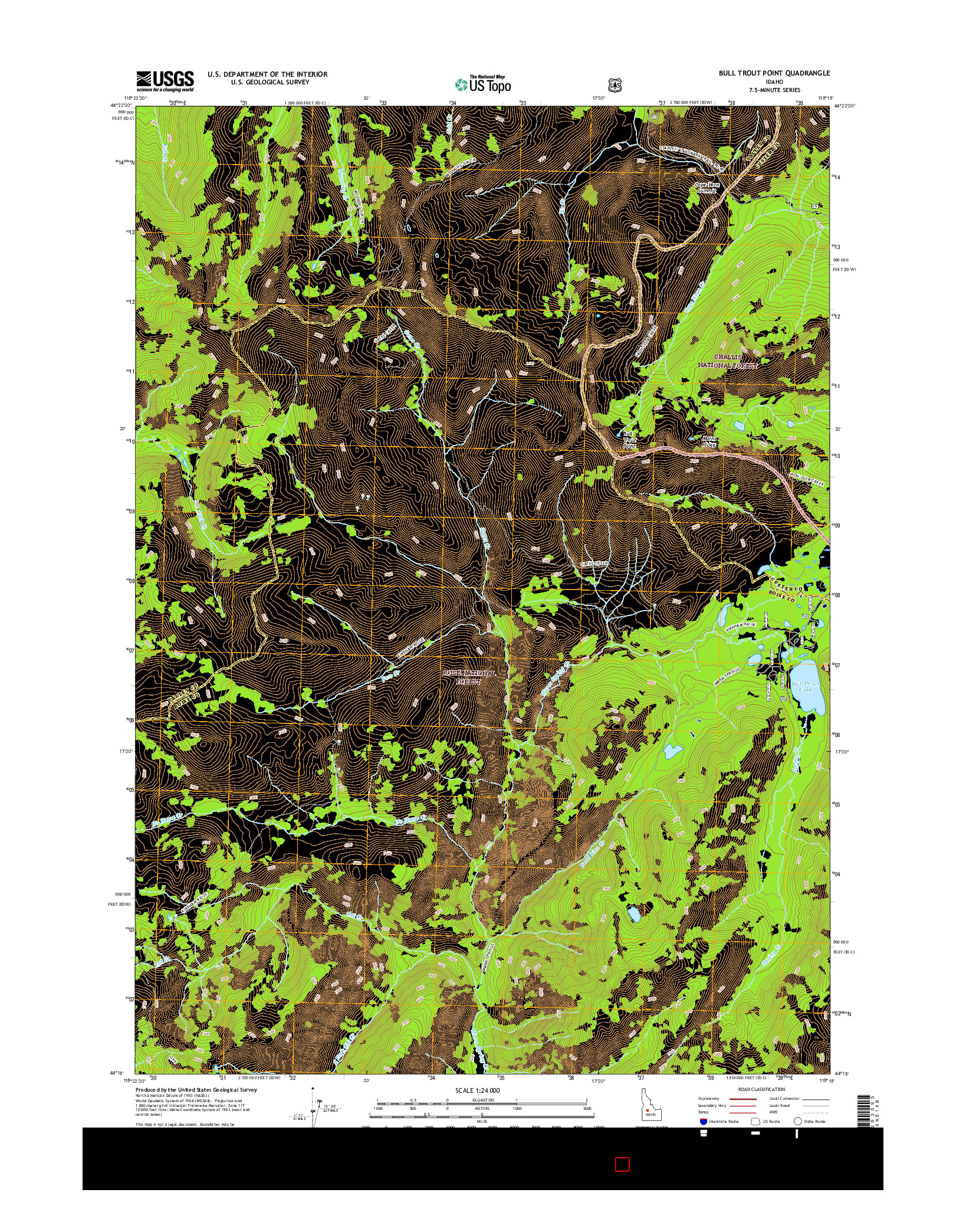 USGS US TOPO 7.5-MINUTE MAP FOR BULL TROUT POINT, ID 2017