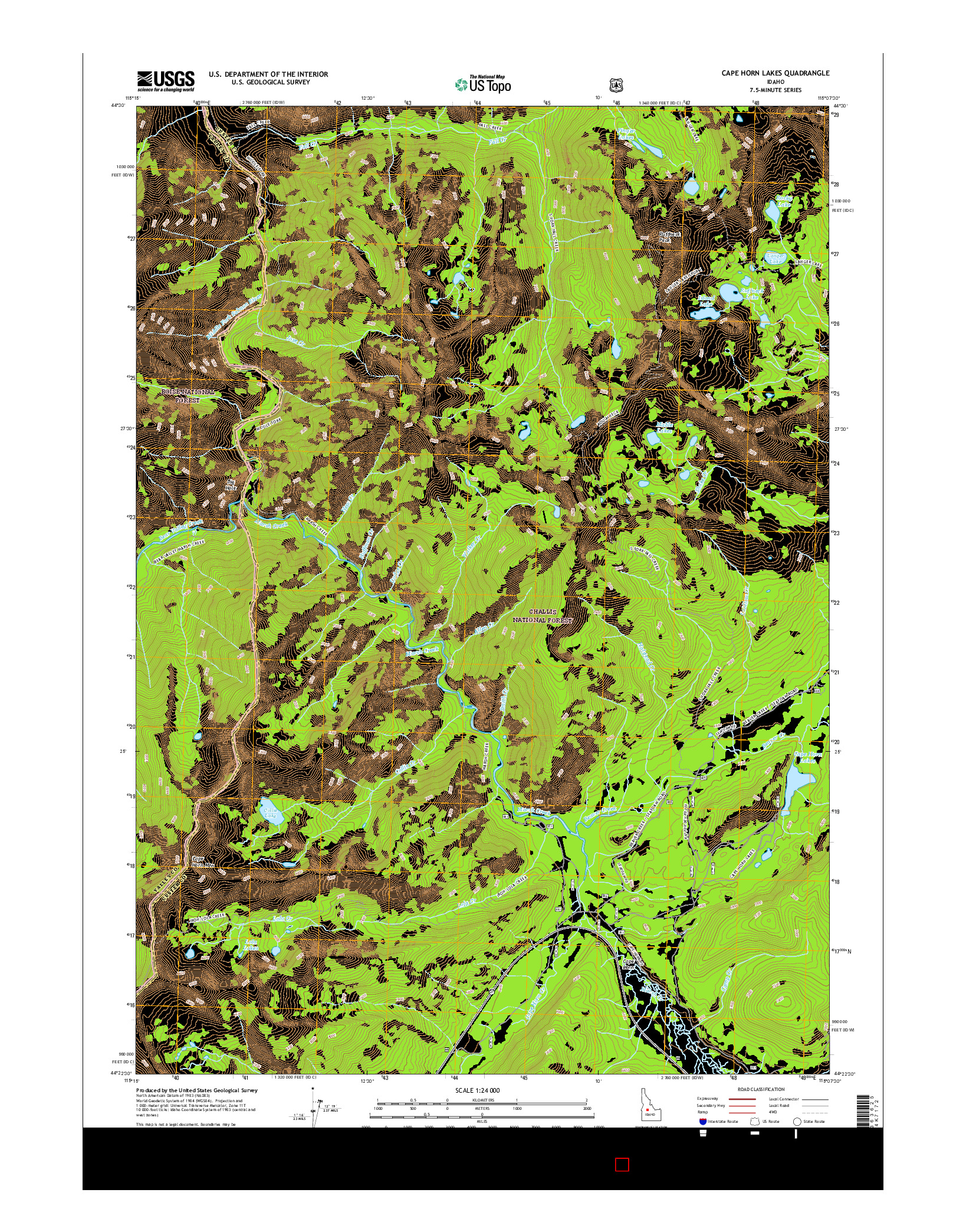 USGS US TOPO 7.5-MINUTE MAP FOR CAPE HORN LAKES, ID 2017
