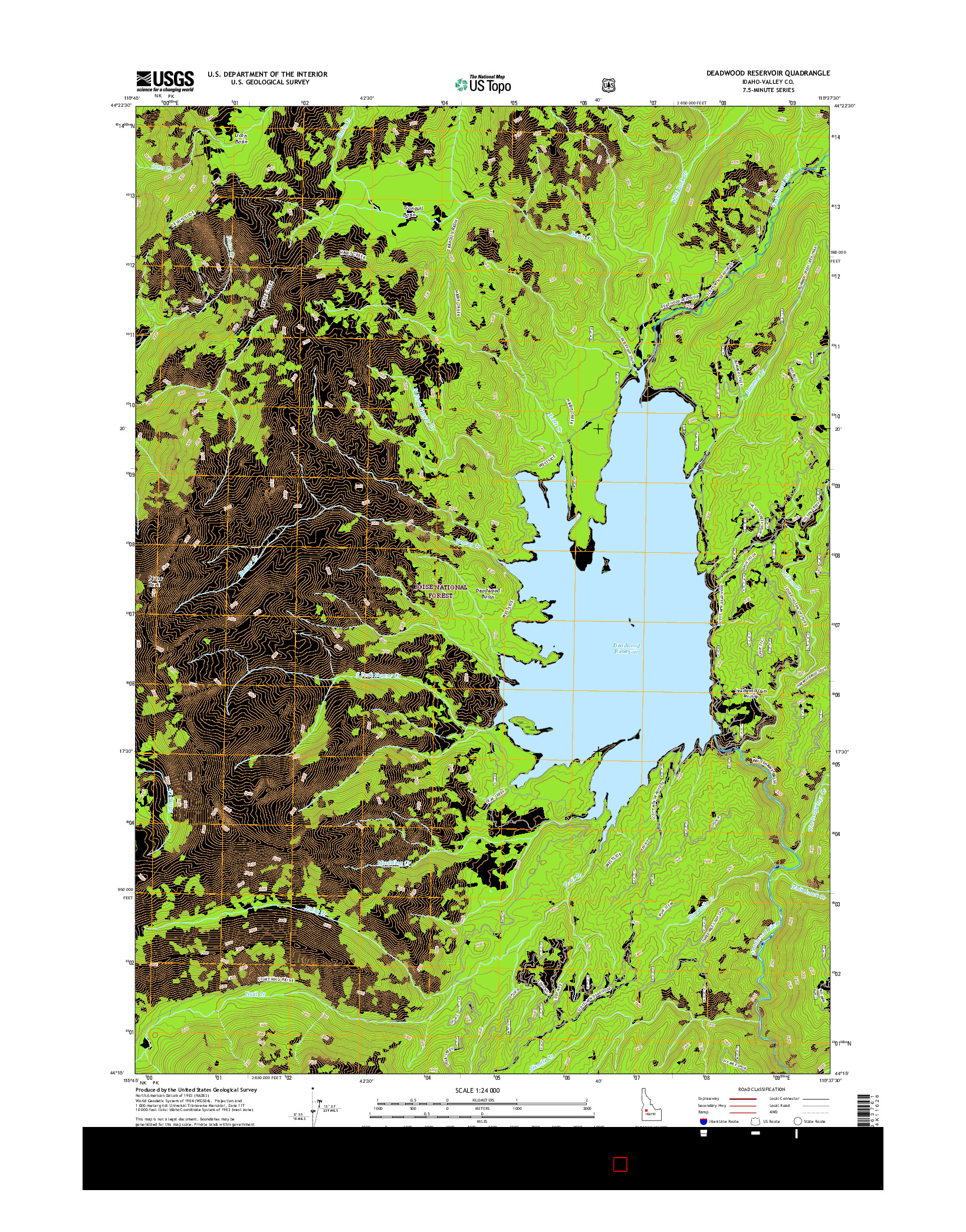 USGS US TOPO 7.5-MINUTE MAP FOR DEADWOOD RESERVOIR, ID 2017