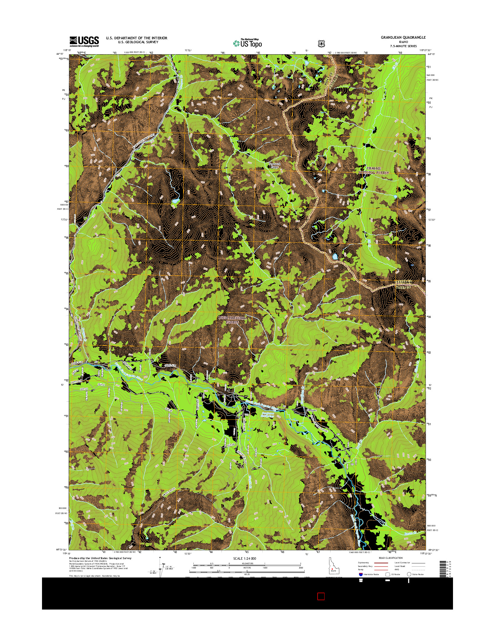 USGS US TOPO 7.5-MINUTE MAP FOR GRANDJEAN, ID 2017