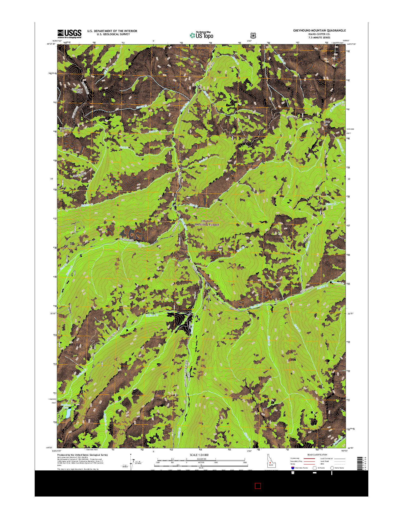 USGS US TOPO 7.5-MINUTE MAP FOR GREYHOUND MOUNTAIN, ID 2017