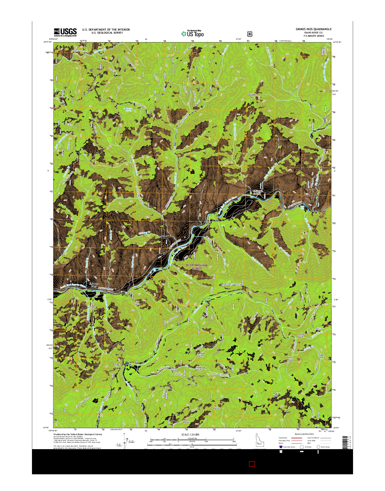 USGS US TOPO 7.5-MINUTE MAP FOR GRIMES PASS, ID 2017