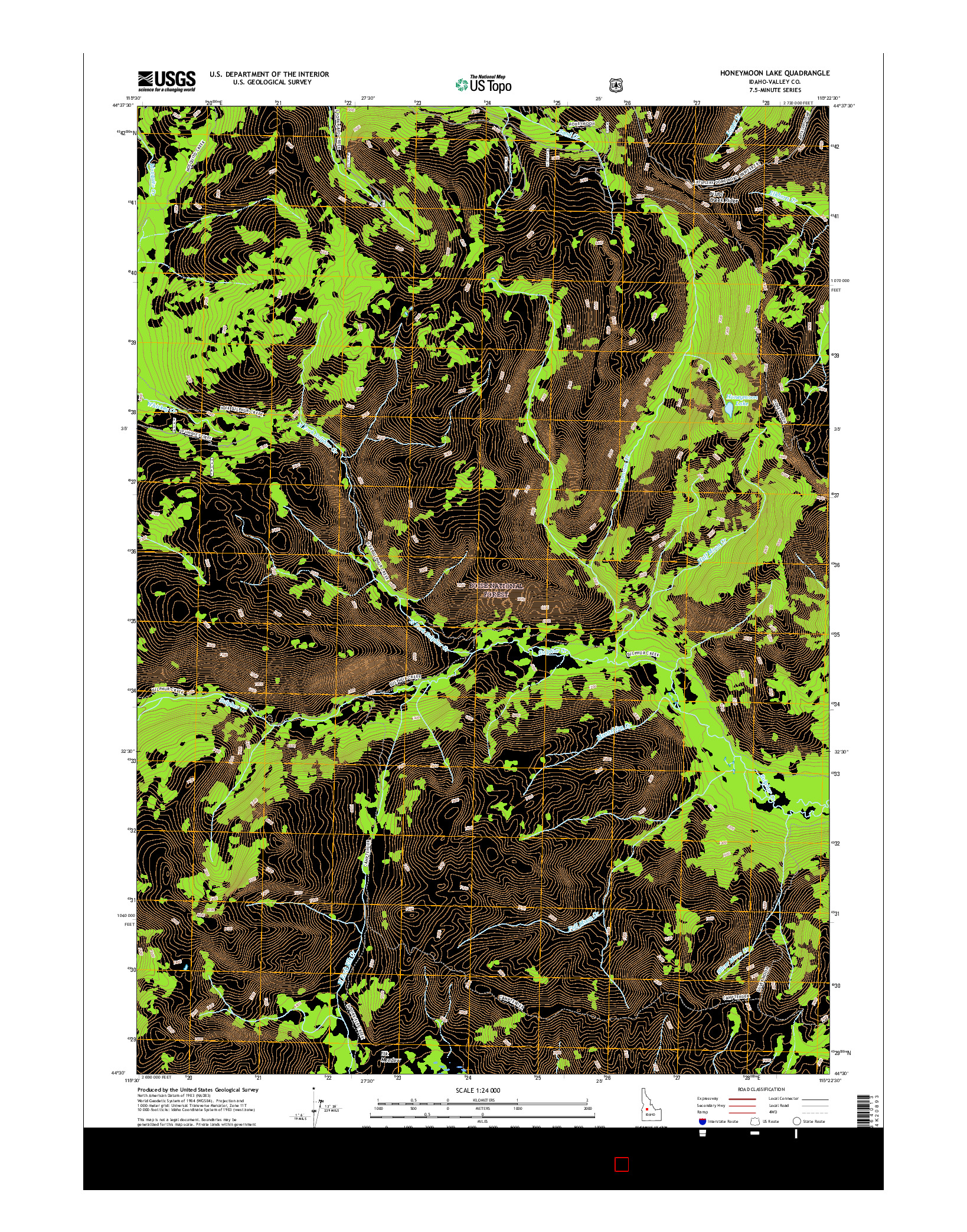 USGS US TOPO 7.5-MINUTE MAP FOR HONEYMOON LAKE, ID 2017