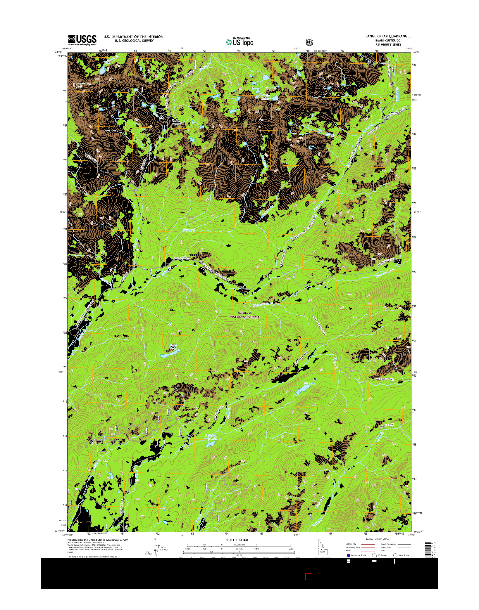 USGS US TOPO 7.5-MINUTE MAP FOR LANGER PEAK, ID 2017