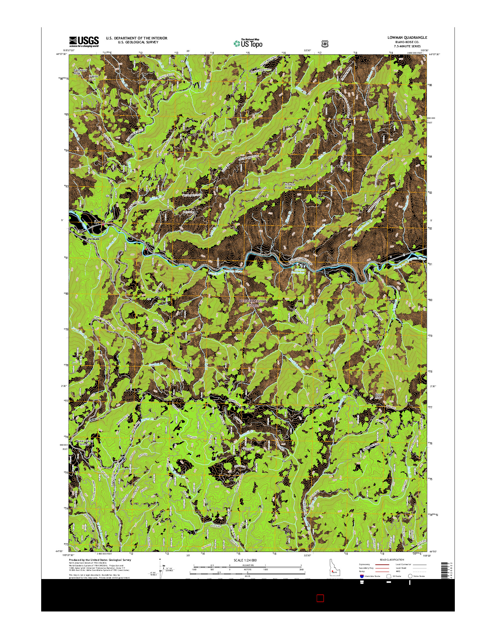 USGS US TOPO 7.5-MINUTE MAP FOR LOWMAN, ID 2017