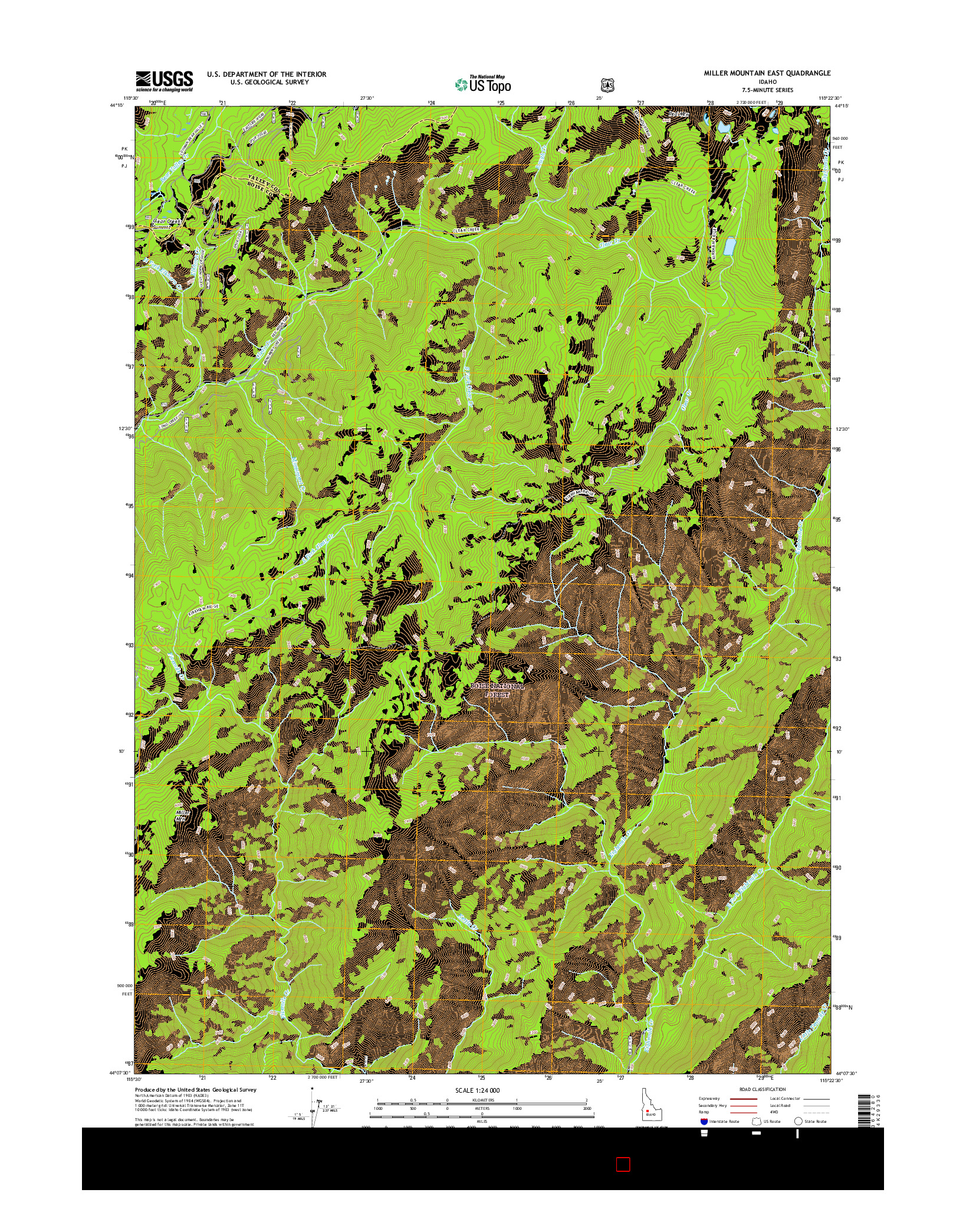 USGS US TOPO 7.5-MINUTE MAP FOR MILLER MOUNTAIN EAST, ID 2017