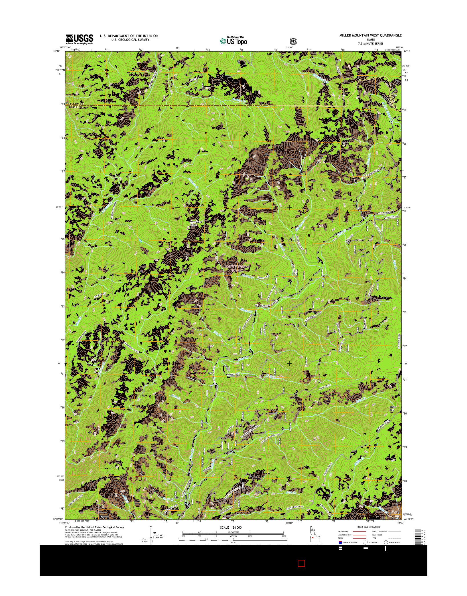 USGS US TOPO 7.5-MINUTE MAP FOR MILLER MOUNTAIN WEST, ID 2017