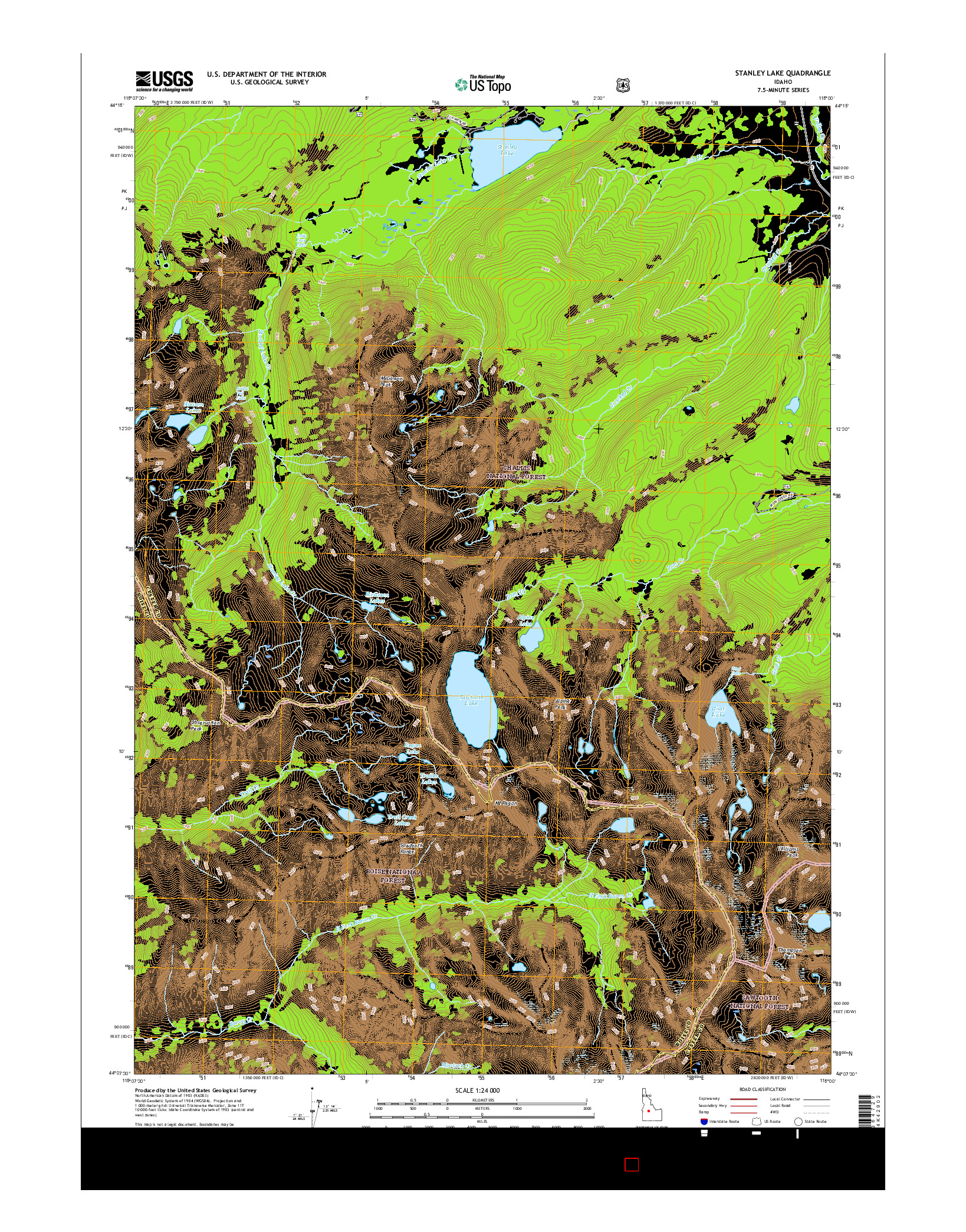 USGS US TOPO 7.5-MINUTE MAP FOR STANLEY LAKE, ID 2017