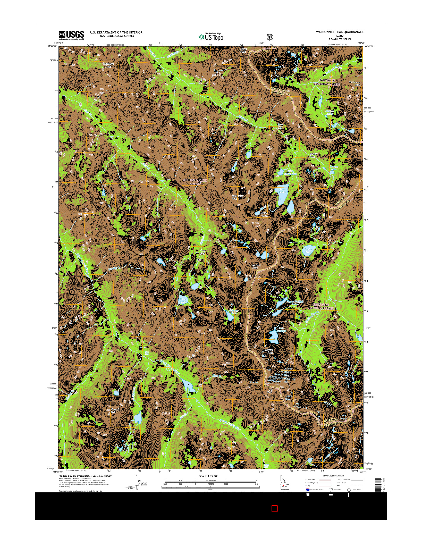 USGS US TOPO 7.5-MINUTE MAP FOR WARBONNET PEAK, ID 2017