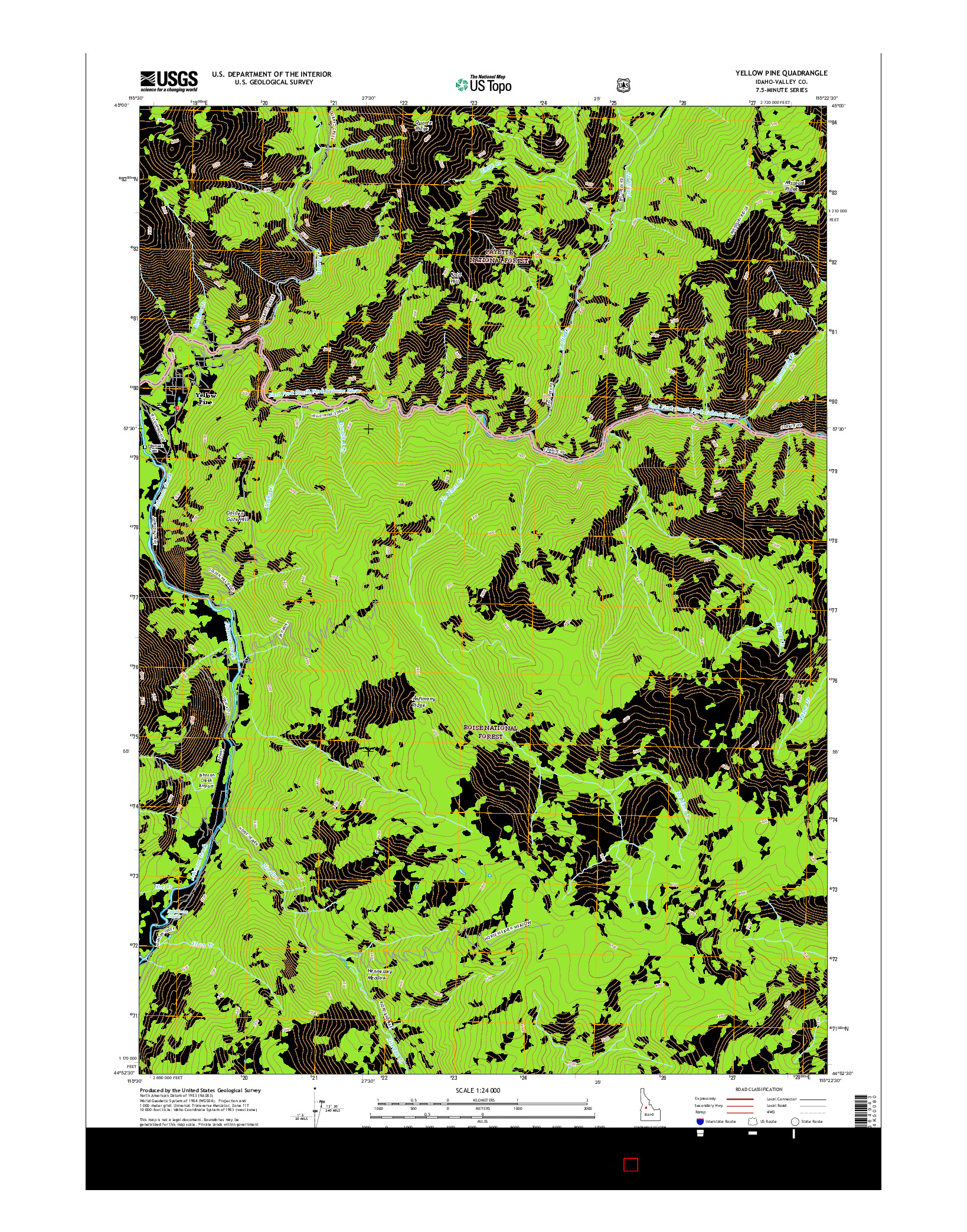USGS US TOPO 7.5-MINUTE MAP FOR YELLOW PINE, ID 2017