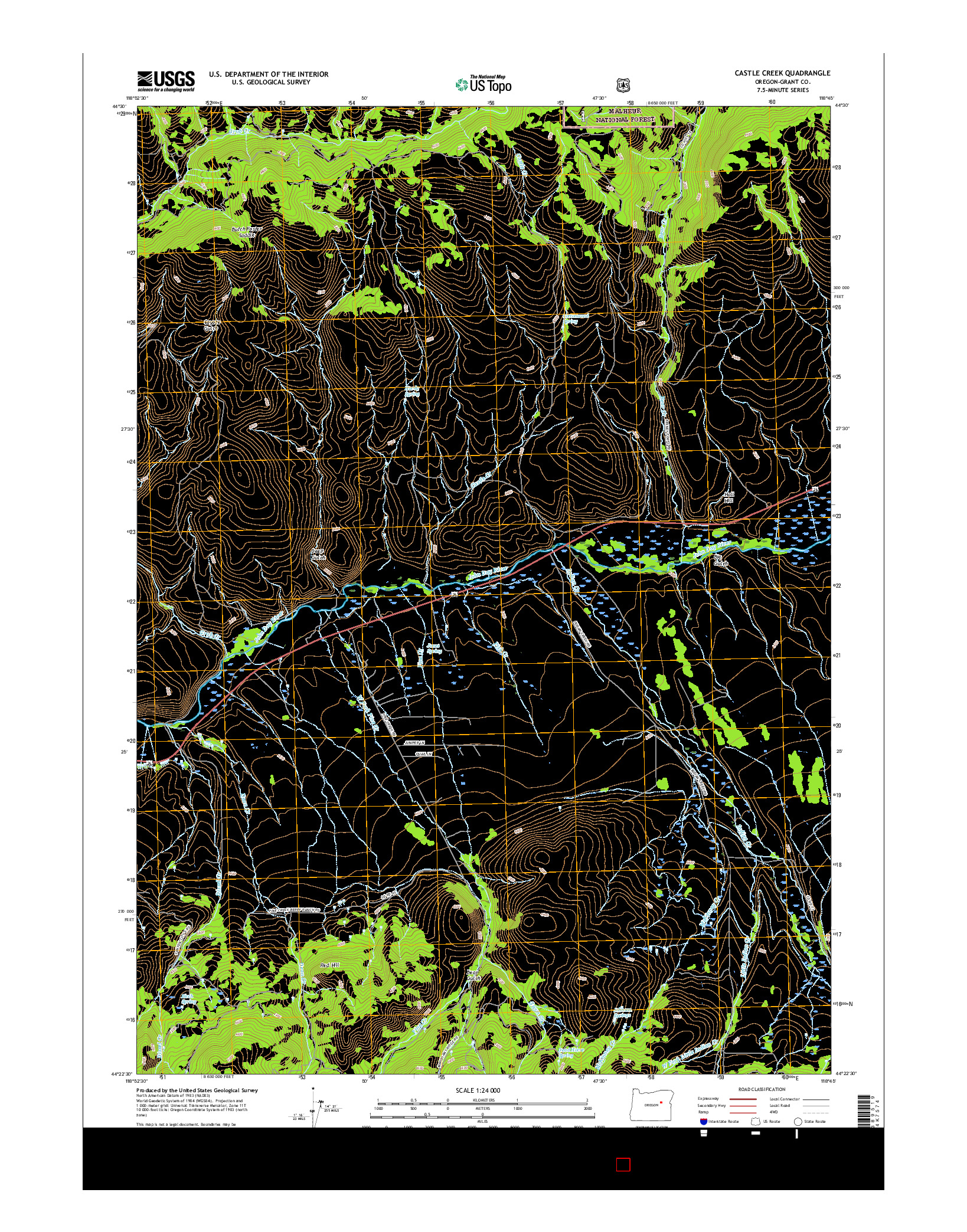 USGS US TOPO 7.5-MINUTE MAP FOR CASTLE CREEK, OR 2017