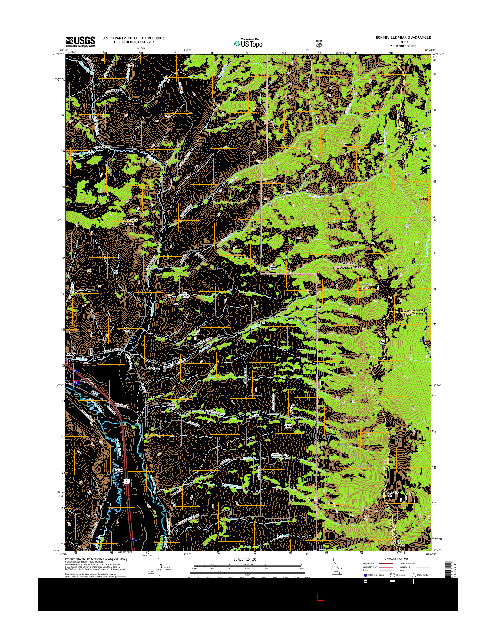 USGS US TOPO 7.5-MINUTE MAP FOR BONNEVILLE PEAK, ID 2017