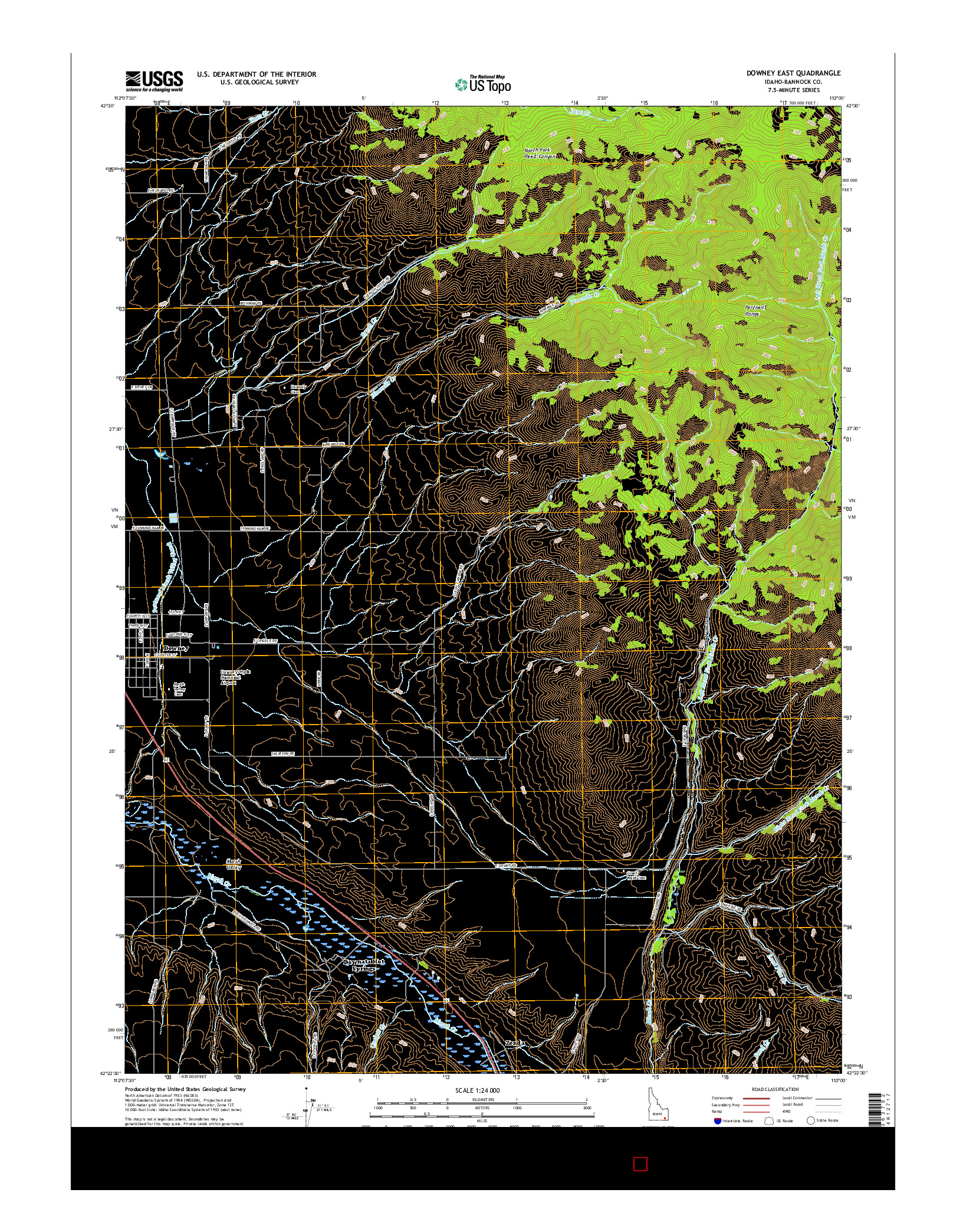 USGS US TOPO 7.5-MINUTE MAP FOR DOWNEY EAST, ID 2017