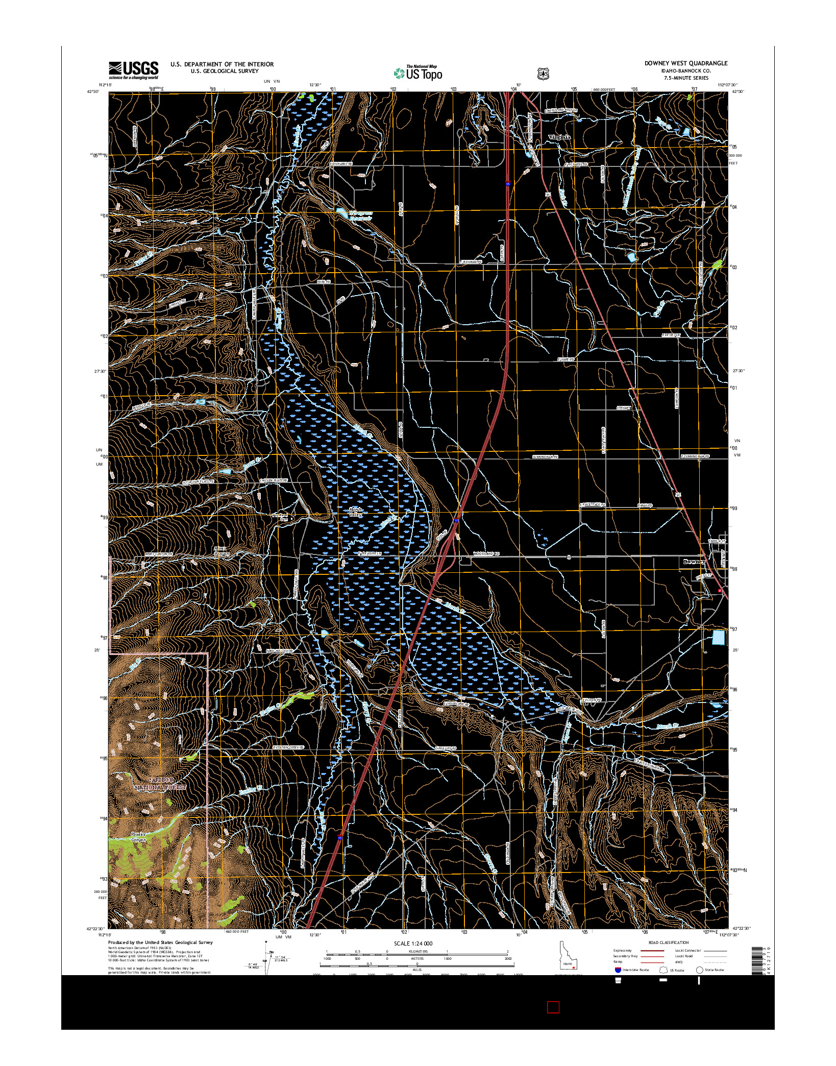 USGS US TOPO 7.5-MINUTE MAP FOR DOWNEY WEST, ID 2017