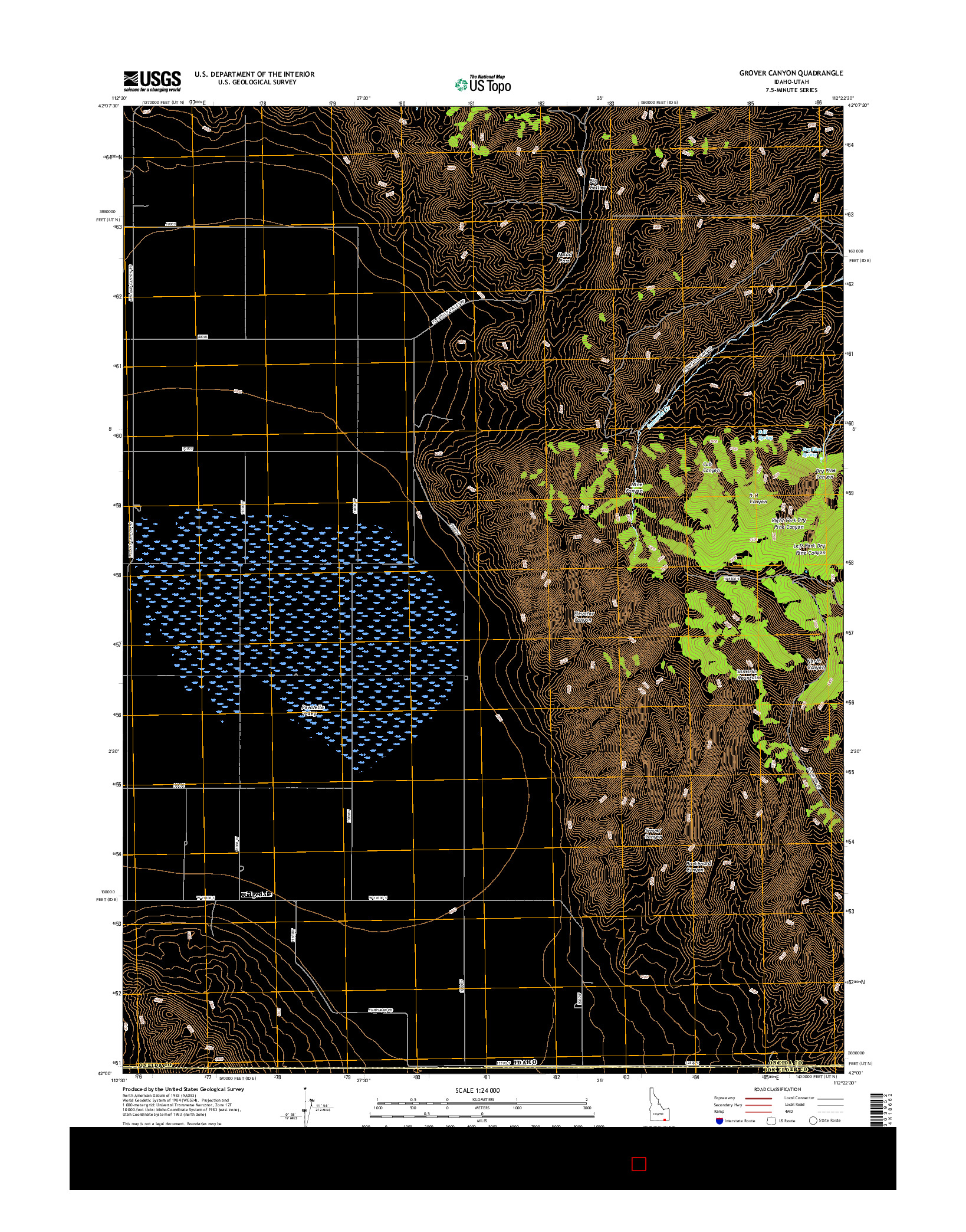 USGS US TOPO 7.5-MINUTE MAP FOR GROVER CANYON, ID-UT 2017