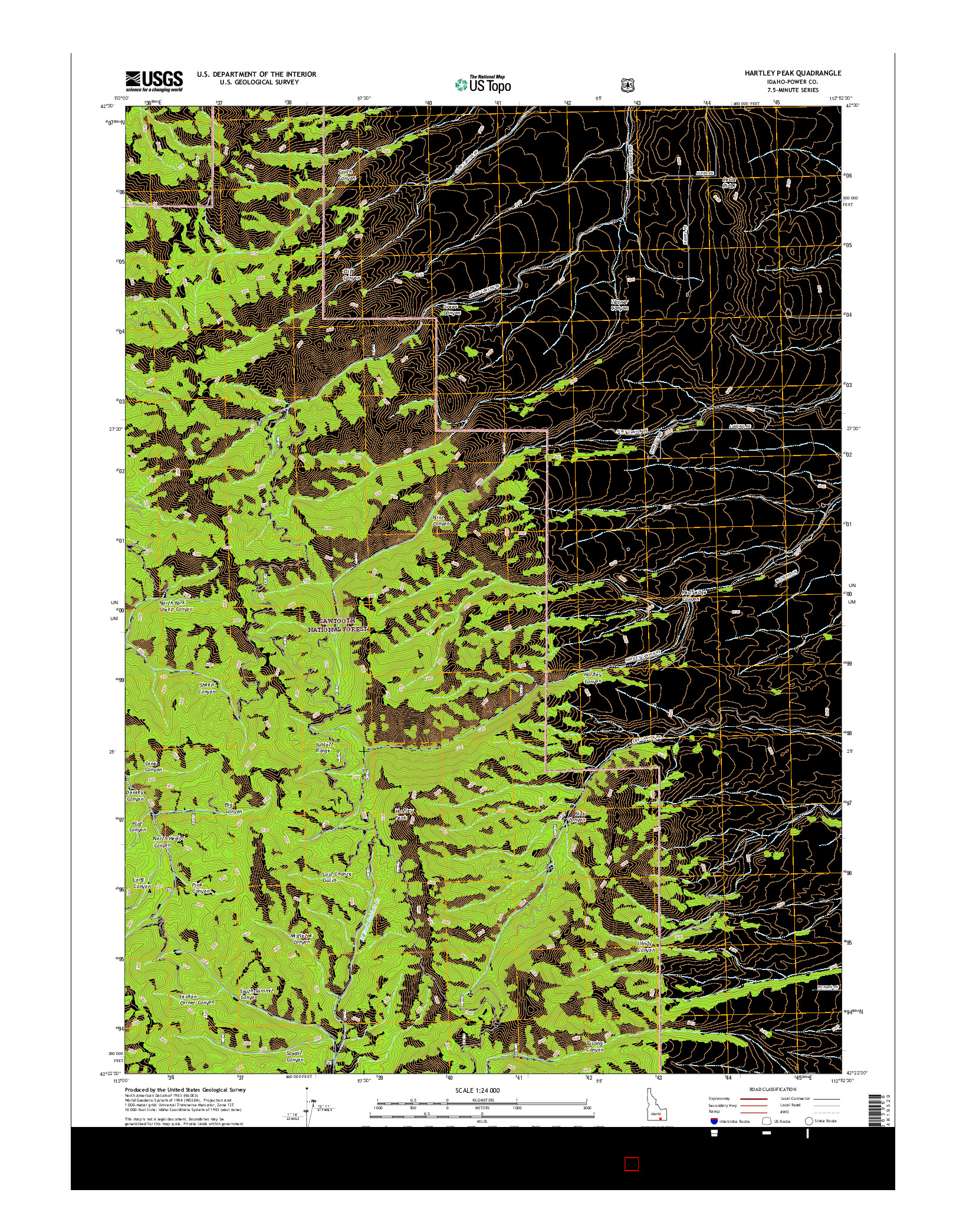 USGS US TOPO 7.5-MINUTE MAP FOR HARTLEY PEAK, ID 2017