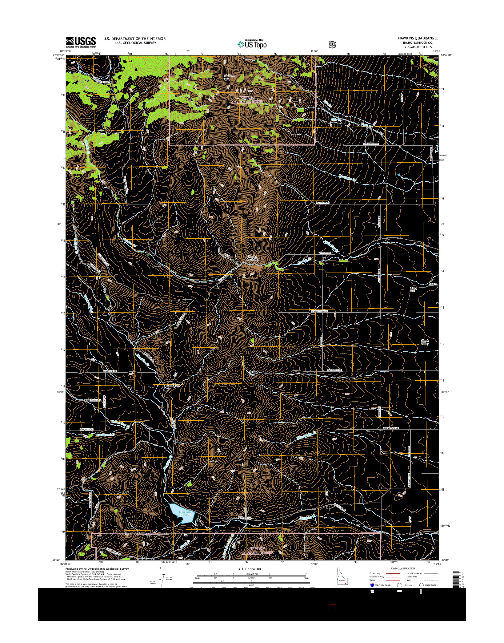 USGS US TOPO 7.5-MINUTE MAP FOR HAWKINS, ID 2017