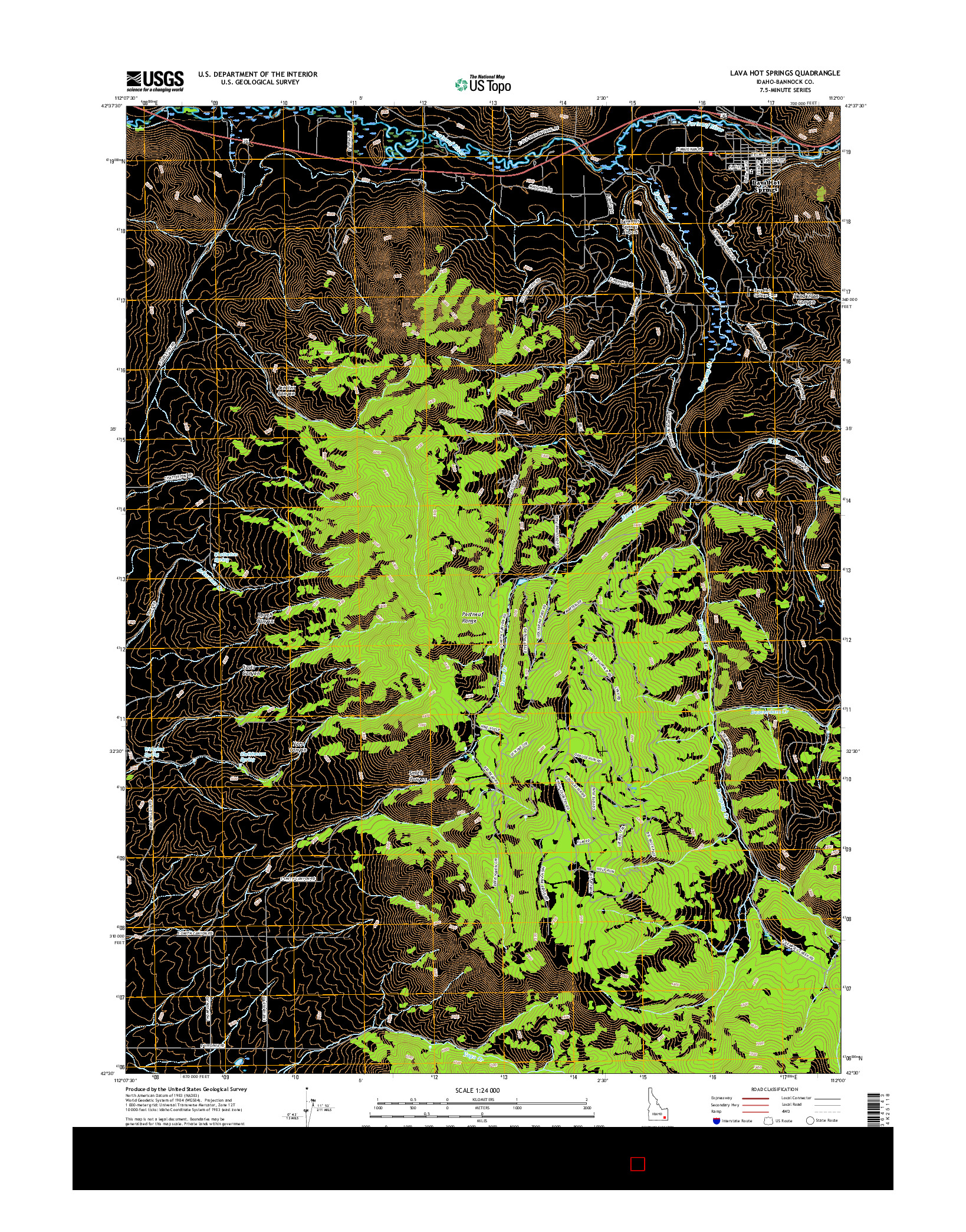 USGS US TOPO 7.5-MINUTE MAP FOR LAVA HOT SPRINGS, ID 2017