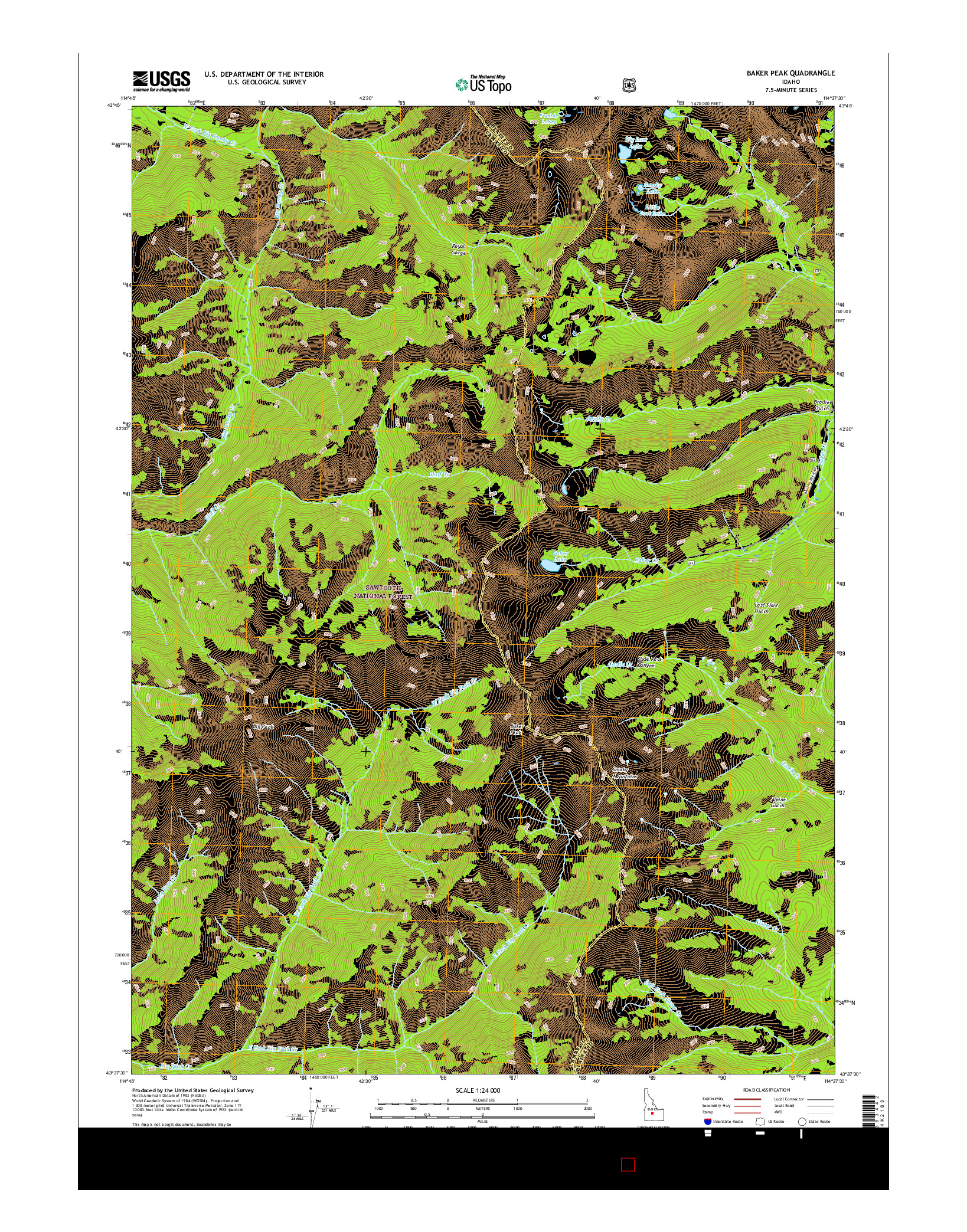 USGS US TOPO 7.5-MINUTE MAP FOR BAKER PEAK, ID 2017