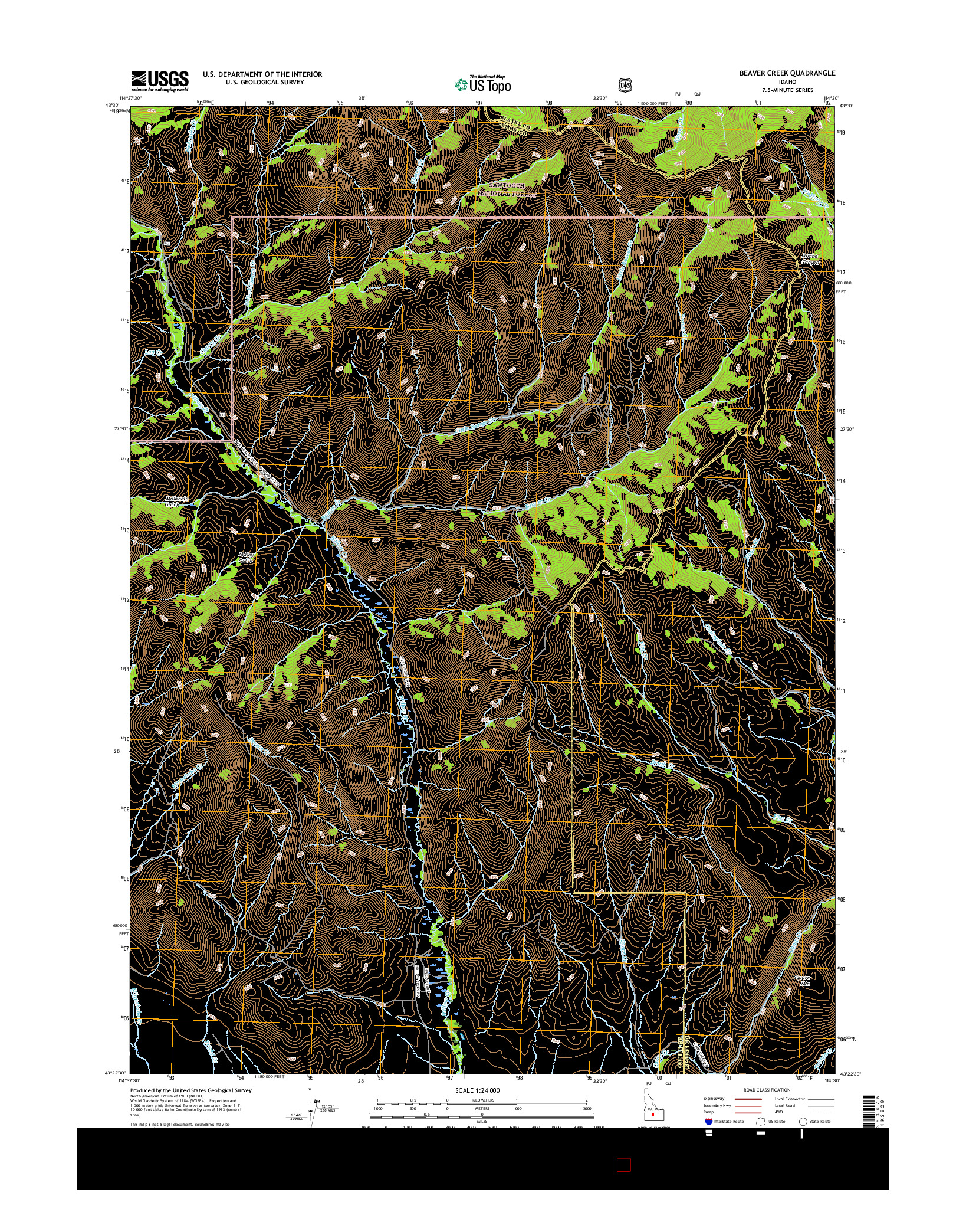 USGS US TOPO 7.5-MINUTE MAP FOR BEAVER CREEK, ID 2017