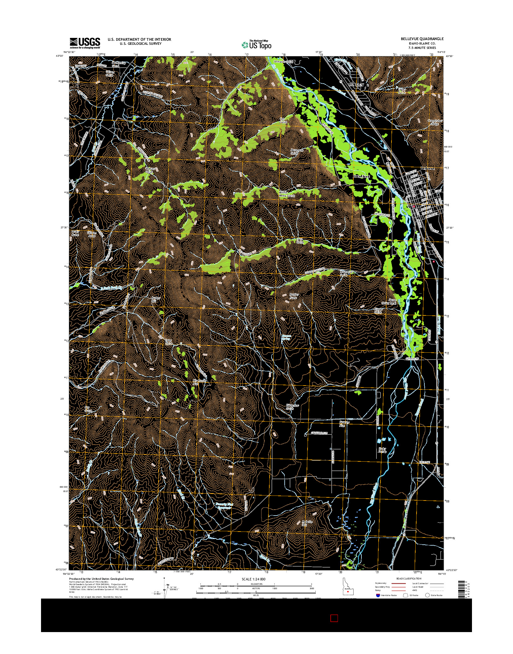 USGS US TOPO 7.5-MINUTE MAP FOR BELLEVUE, ID 2017