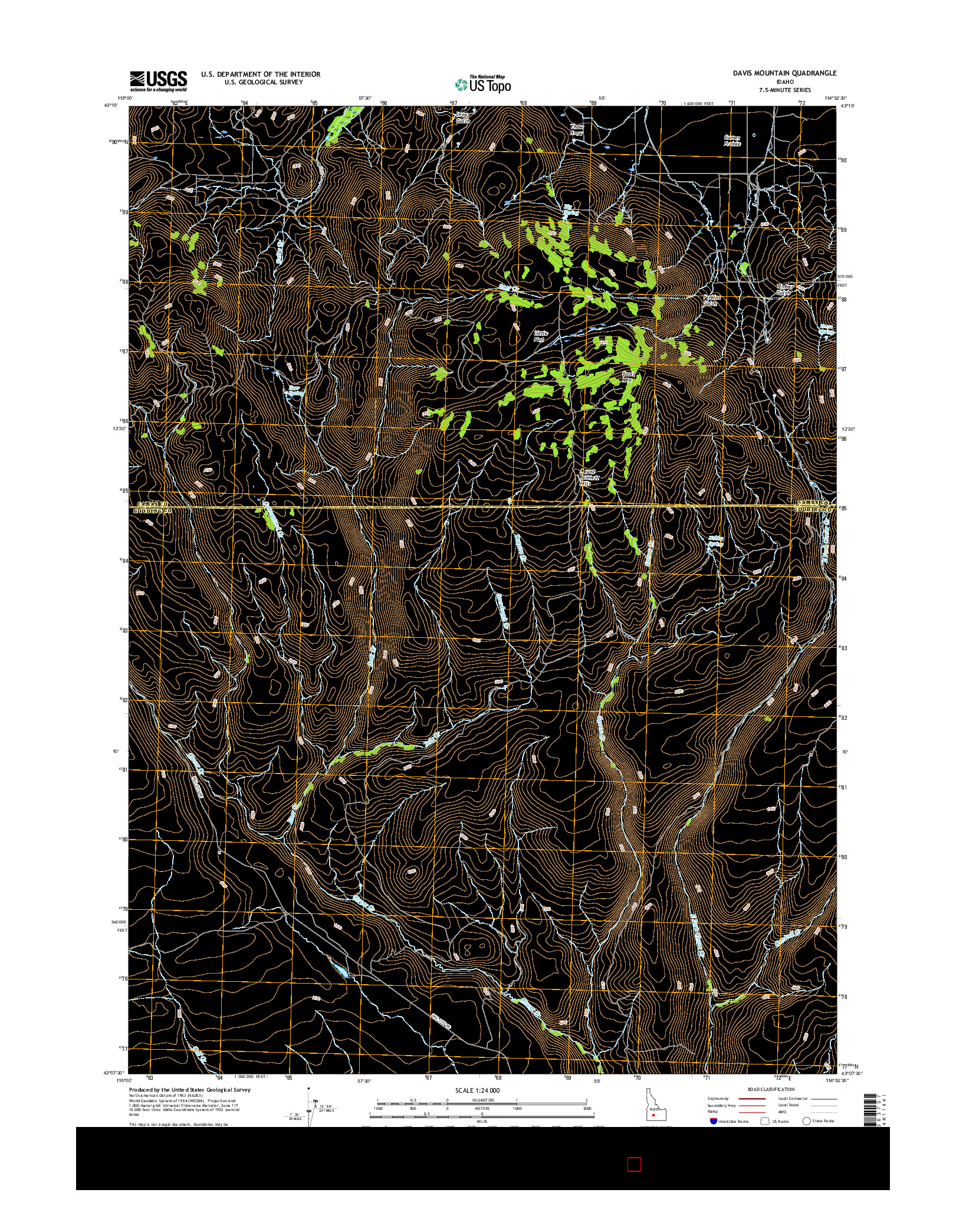 USGS US TOPO 7.5-MINUTE MAP FOR DAVIS MOUNTAIN, ID 2017